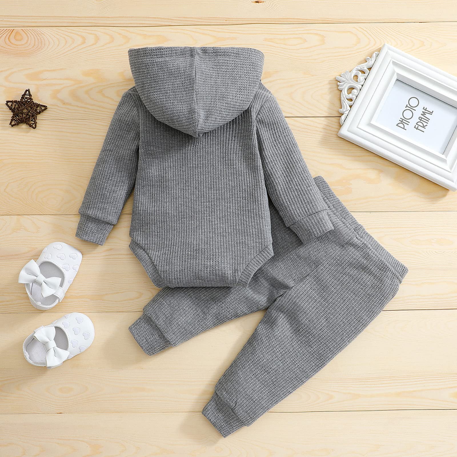 Ynibbim Winter Newborn Baby Clothes Set - 2PCS Hooded Unisex Outfits with Waffle Ribbed Design for Boys & Girls | Perfect for Cold Weather & Photo Shoots