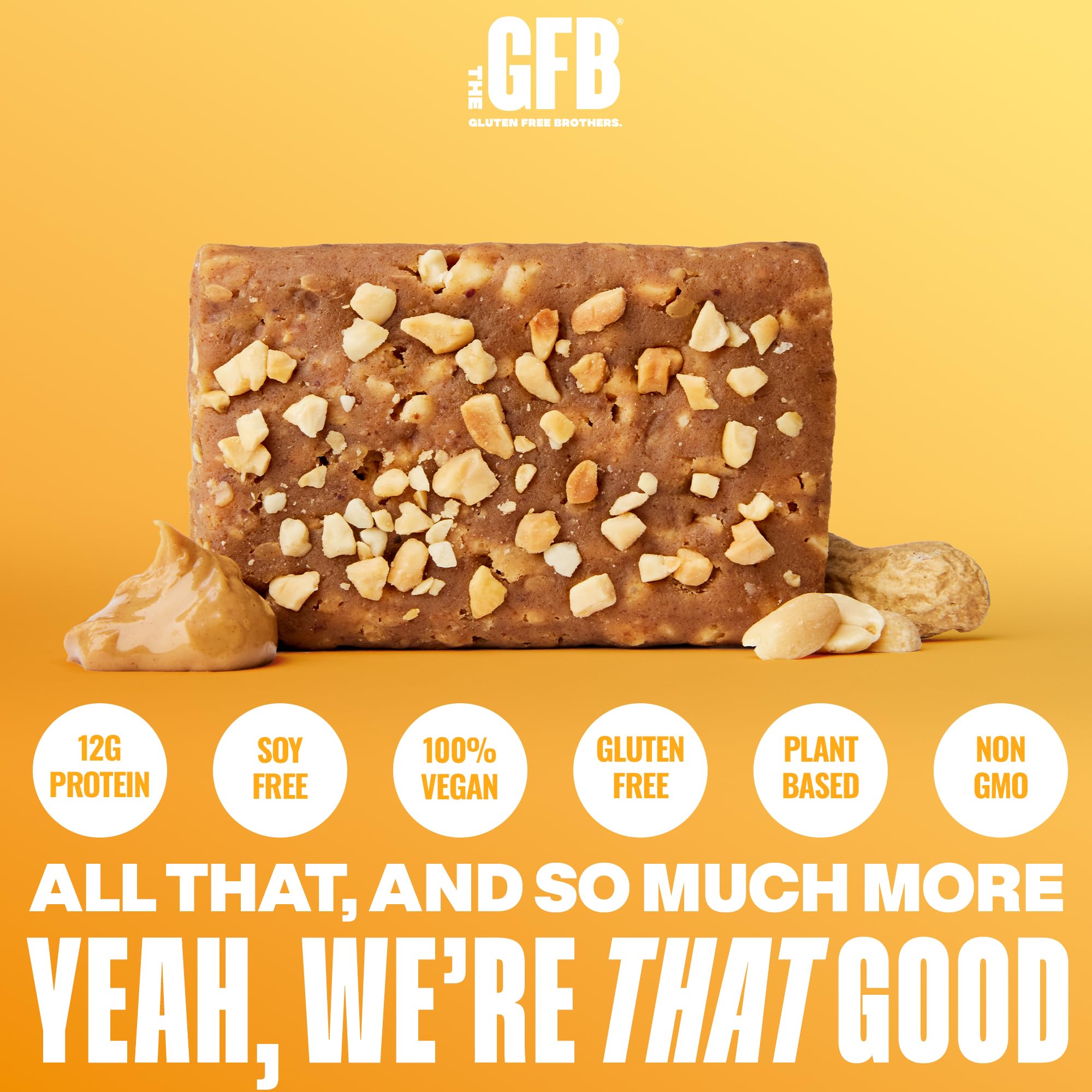 GFB Peanut Butter Protein Bars - Gluten Free, Vegan, Non-GMO, Plant-Based Protein Snack Bars, 2.05oz (12 Pack) | Healthy Nutrition for Workouts, Hiking & On-the-Go Energy Boost
