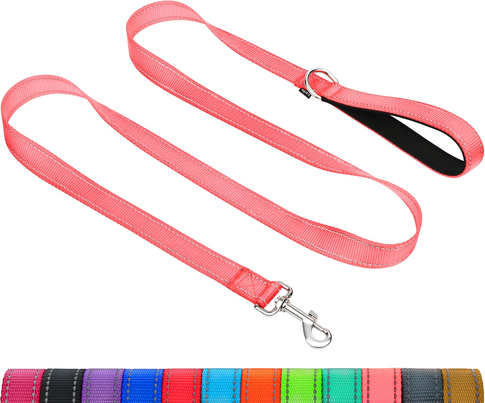 Taglory 6FT Reflective Dog Leash for Medium & Large Dogs (20-150 lbs) - Soft Neoprene Padded Handle, Durable 1 Inch Width - Pink | Perfect for Night Walks, Jogging & Outdoor Adventures