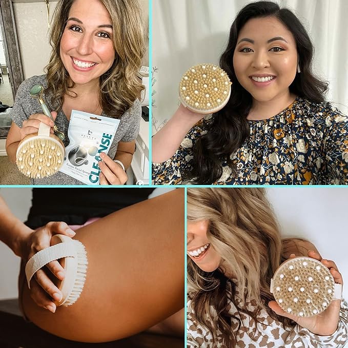 FARIOX Dry Body Brush for Exfoliation - Natural Bristle Bath Brush to Remove Dead Skin & Cellulite, Improve Lymphatic Drainage & Circulation - Perfect for Dry Brushing, Spa Days & At-Home Self-Care Routines