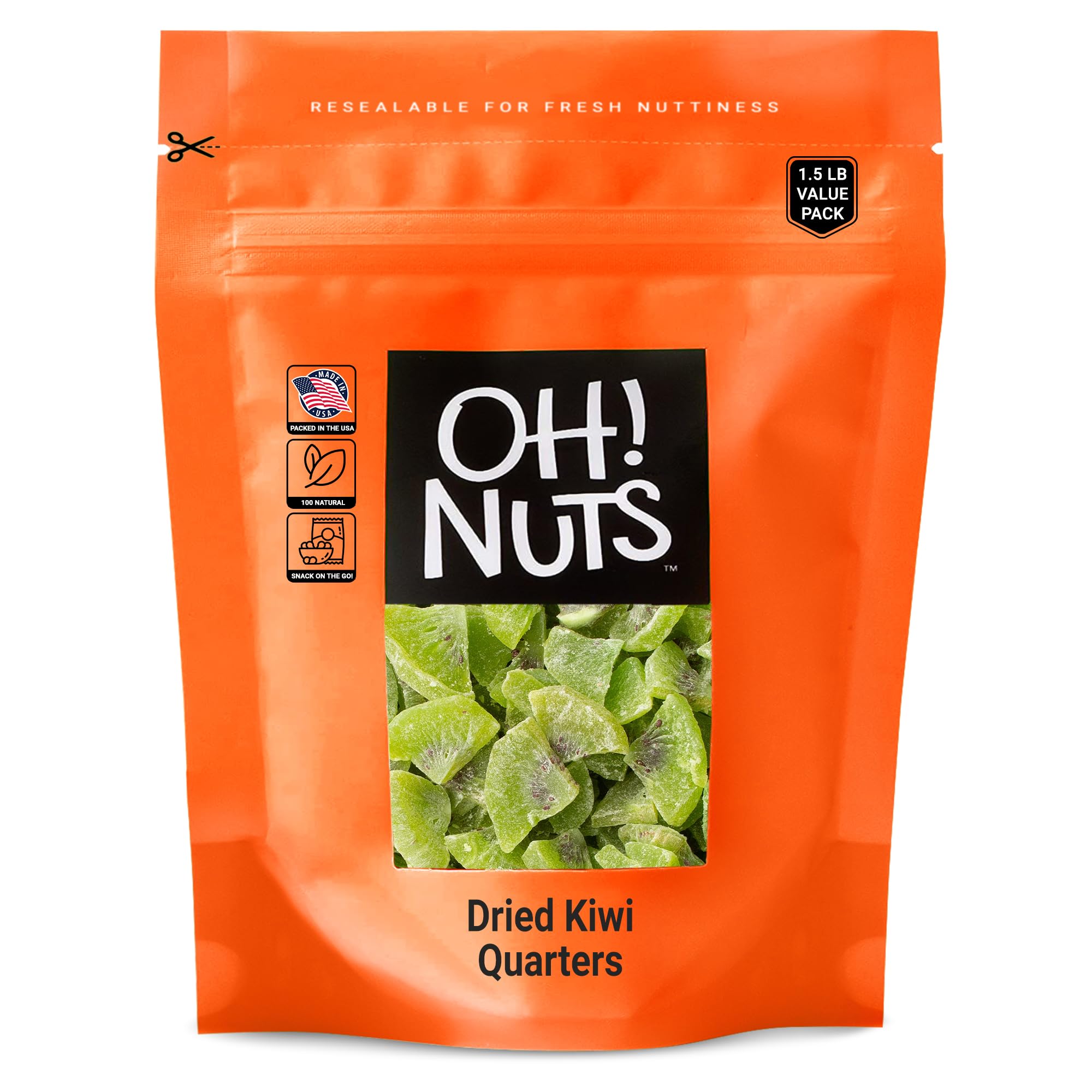 Sweetened Dried Kiwi Slices - 1 LB Dehydrated Fruit Snacks | Natural Kiwi Quarters | Resealable Freshness Zip Bag | Healthy Snack for Hiking, Office & Kids Lunch Boxes | Packed in USA by Oh Nuts