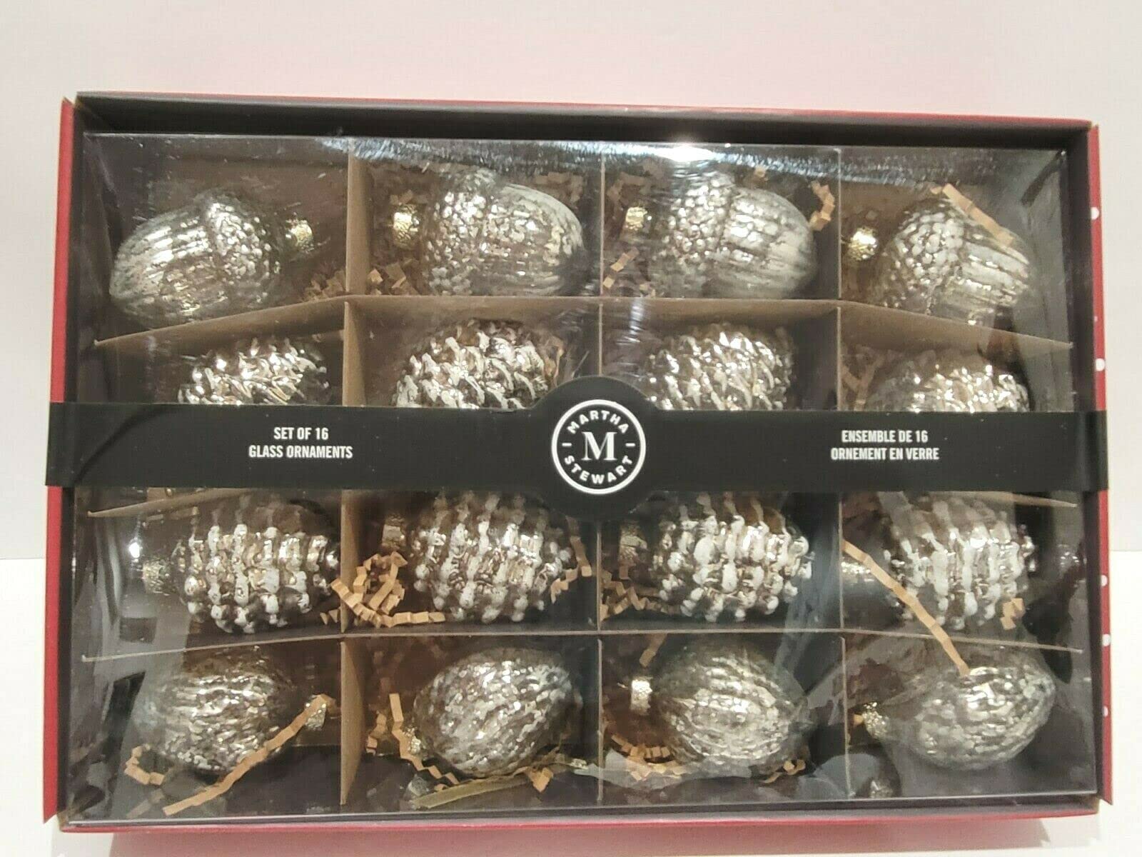 Christmas Silver Mercury Acorn Pine Cones Glass Ornaments - Elegant Holiday Tree Decorations for Home, Office, and Festive Party Decor
