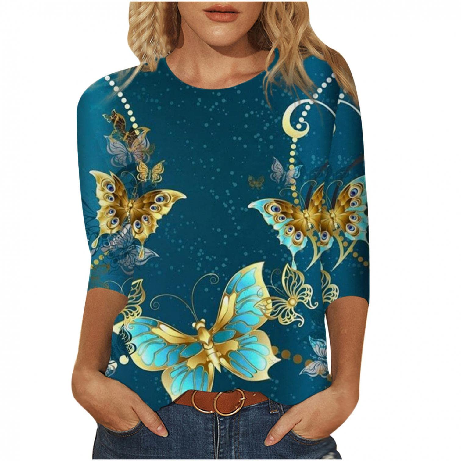 Women's Long Sleeve Butterfly Print Sweatshirt - Soft Breathable Cotton Pullover Sweater with Crew Neck for Casual Wear, Fall & Winter Fashion, Lounge & Outdoor Activities