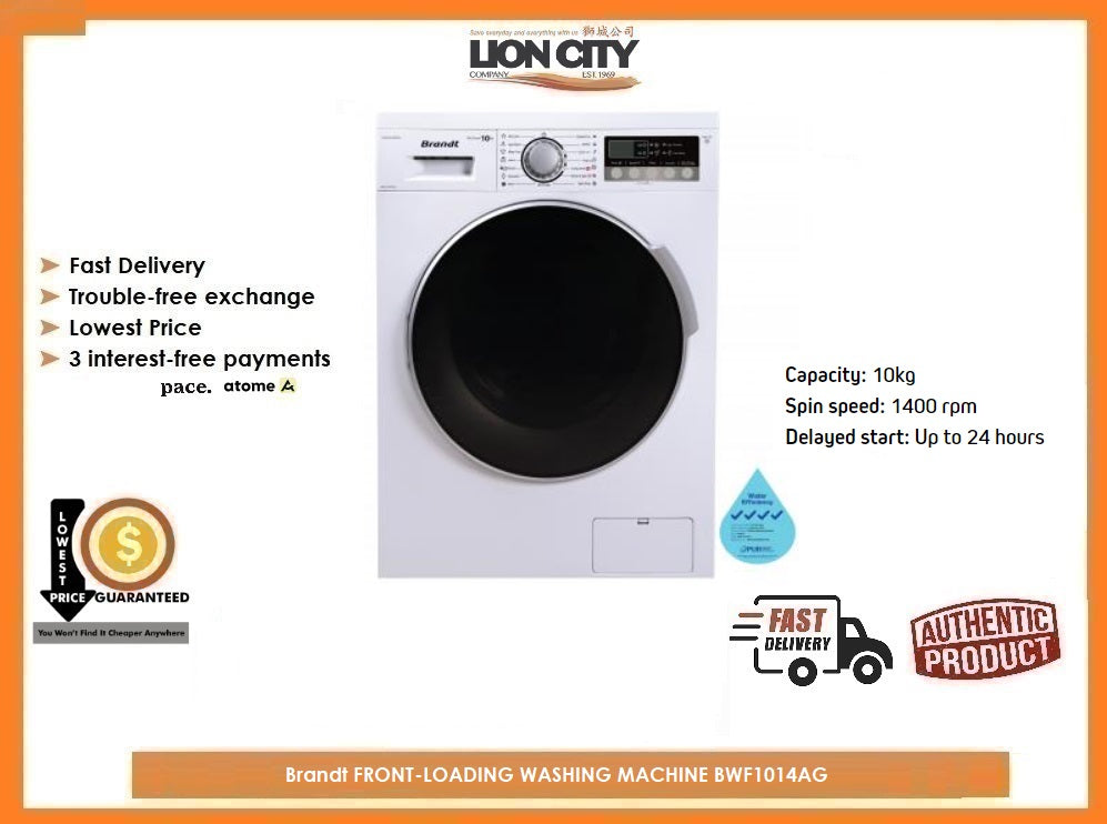 Brandt BWF1014AG Front Load Washing Machine - Energy Efficient, Large Capacity Laundry Appliance for Home & Apartment Use
