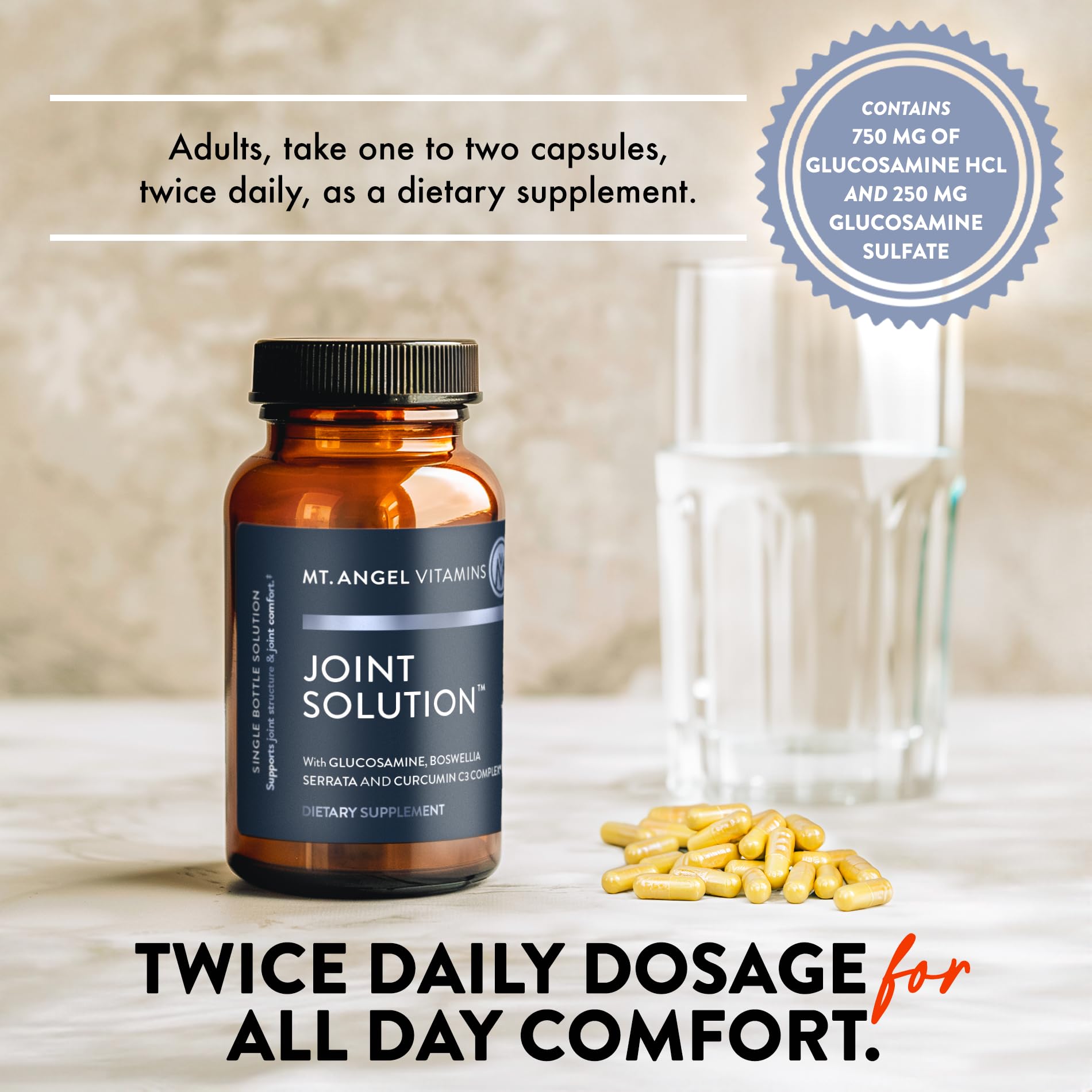 Mt. Angel Vitamins Joint Support Supplement with Curcumin C3 Complex, Turmeric, Ginger, Glucosamine & Collagen - 60 Caps - Natural Pain Relief for Arthritis & Joint Mobility - Perfect for Active Lifestyles & Post-Workout Recovery