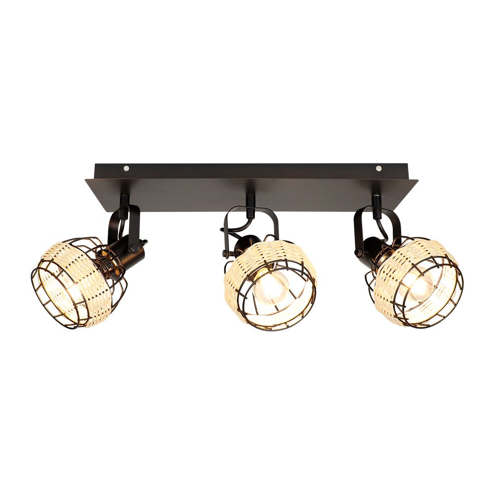 Depuley Rustic Metal and Rattan 3-Light Wall Sconce with Adjustable Direction Lampshades - Perfect for Farmhouse, Bedroom, Living Room, and Hallway Lighting