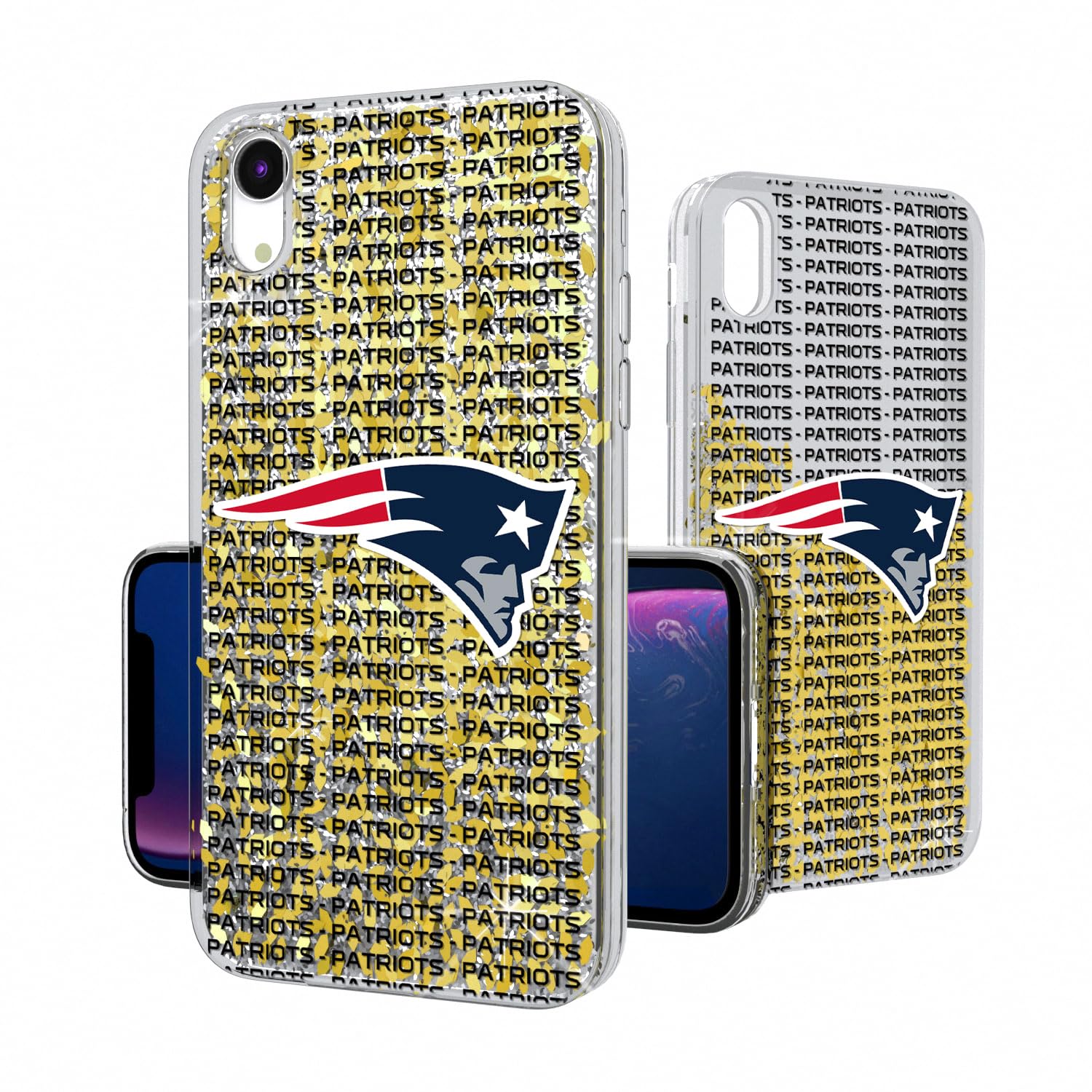 New England Patriots Glitter iPhone Case - Custom Text Backdrop Design | Perfect for Patriots Fans & Game Day Accessories