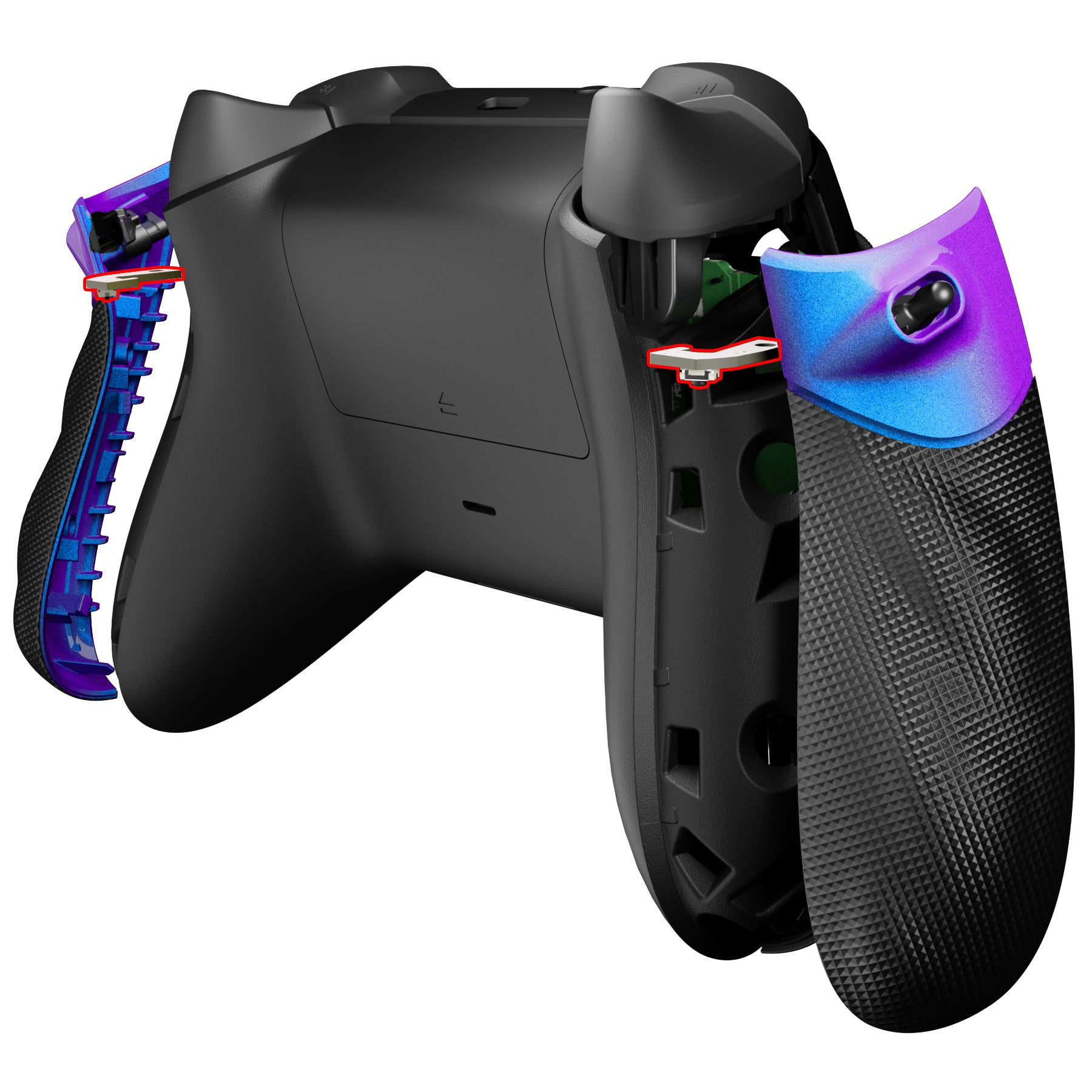 eXtremeRate FLEXOR Clicky Rubberized Side Rails Grips & Trigger Stop Kit for Xbox Series X/S Controller & Xbox Core Controller - Chameleon Purple Blue | Enhanced Grip for Gaming, Comfortable for Long Sessions, Perfect for FPS & Competitive Play