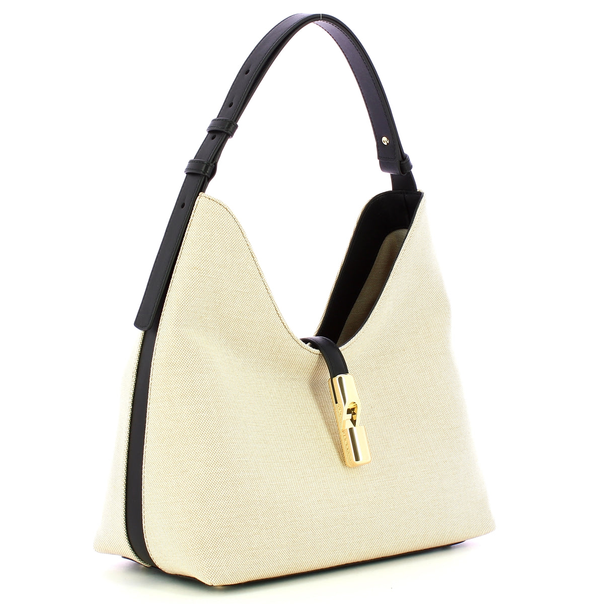 Furla Goccia M Natural Nero Shoulder Bag for Women - Premium Leather Crossbody Purse - WB01633BX3542 in Black & Natural - Perfect for Work, Travel & Everyday Use