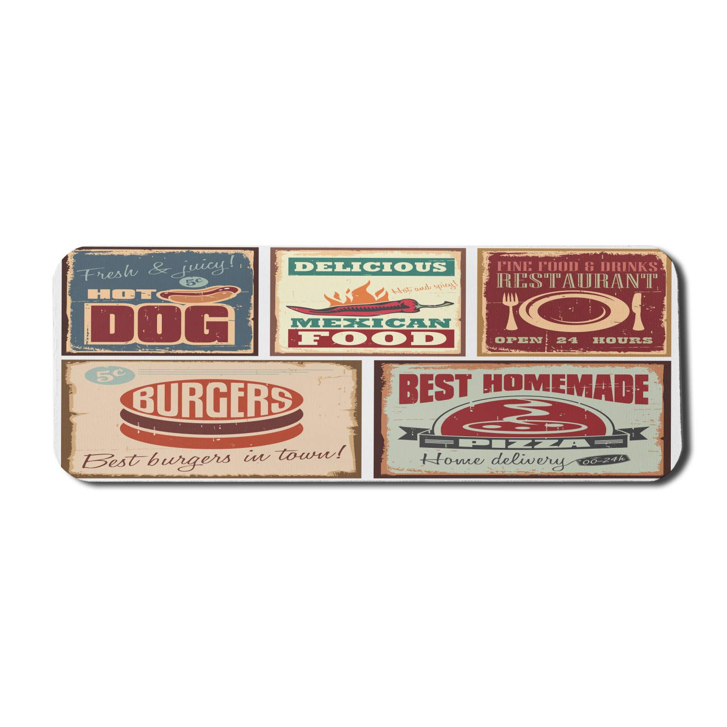 Ambesonne Retro Computer Mouse Pad - Vintage Tin Signs Mexican Food Prints & Aged Advertising Logo Design - Non-Slip Rubber Gaming Mousepad (31