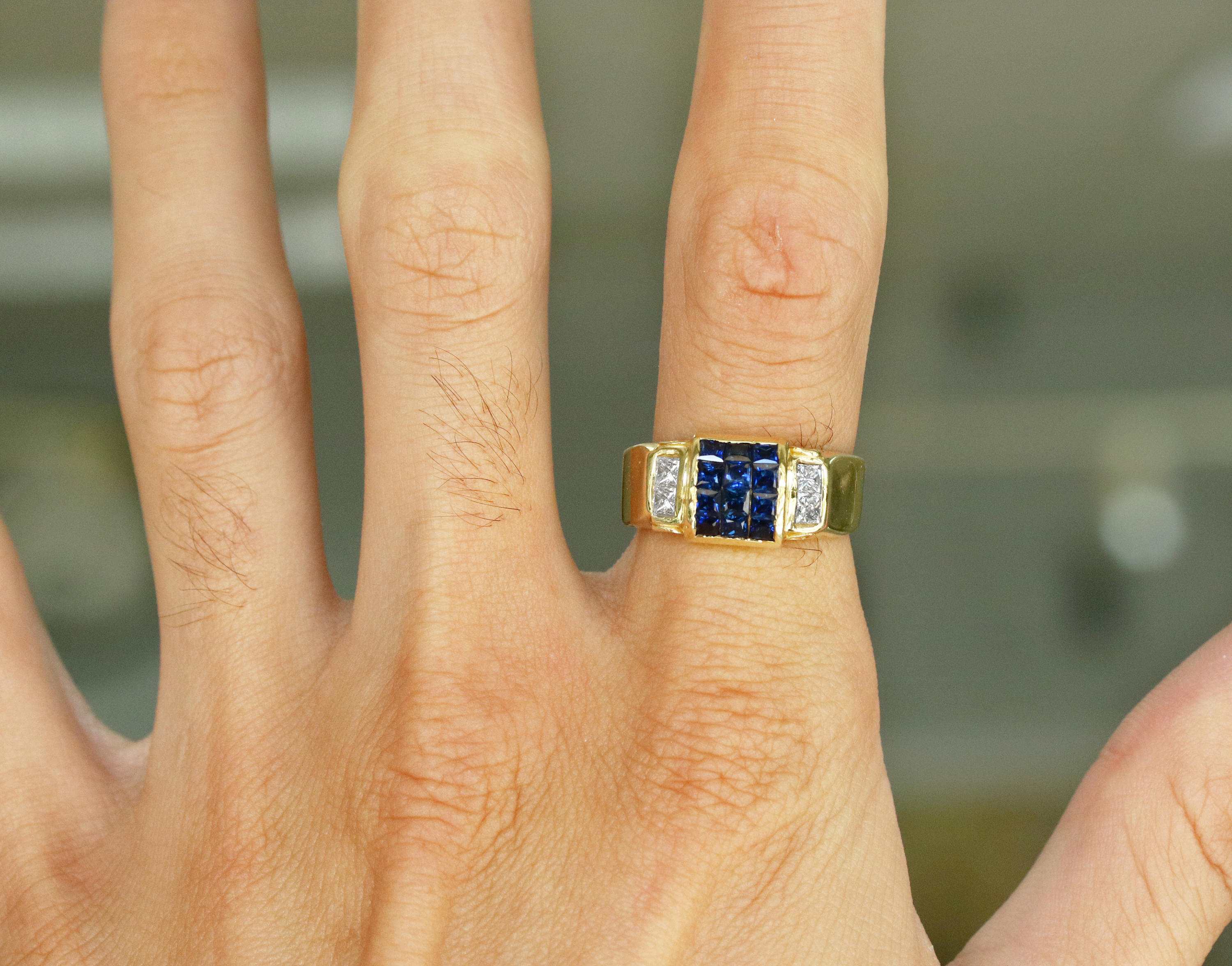 2.0tcw Square Blue Sapphire & Diamond Men's Ring in 18K Gold - Elegant Jewelry for Weddings, Anniversaries & Special Occasions