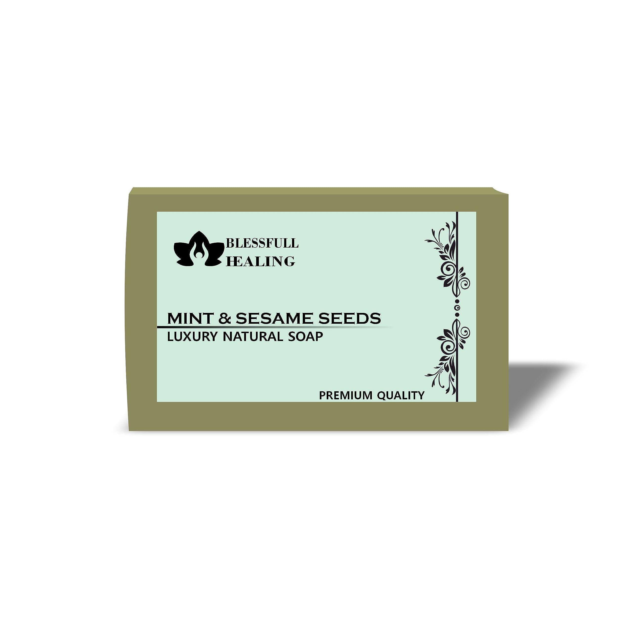 Premium Handmade Natural Soap Bar with Mint & Sesame Seeds - 4.4 oz (125g) - Moisturizing & Exfoliating for Sensitive Skin - Perfect for Daily Face & Body Cleansing, Spa Day & Gift Sets