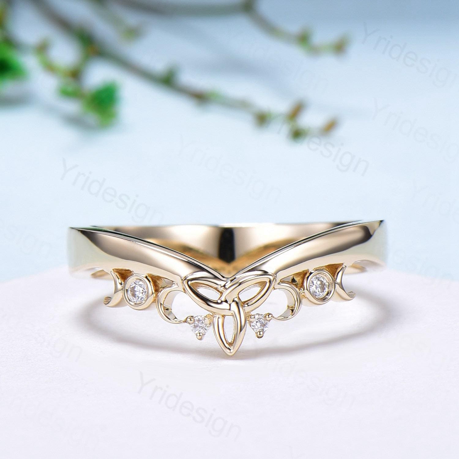 3.5mm Celtic Knot Norse Viking Wedding Band for Women - 14K Yellow Gold Diamond Anniversary Ring - Unique Matching Stacking Band for Couples - Perfect for Weddings, Anniversaries & Celtic Jewelry Lovers