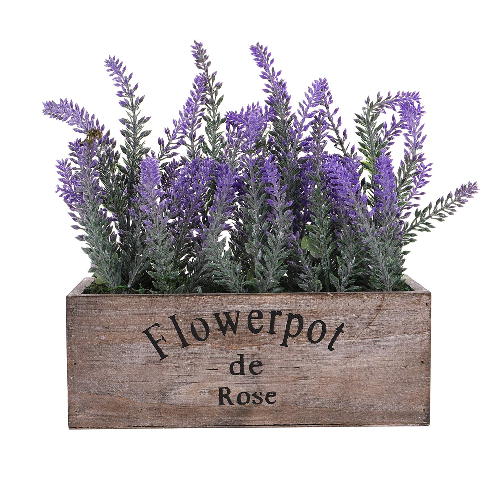 Artificial Lavender Plant in Wooden Tray - Silk Flower Potted Decor for Wedding, Home, Garden & Farmhouse - Purple Table Centerpiece for Indoor Decor, Living Room, Office & Kitchen