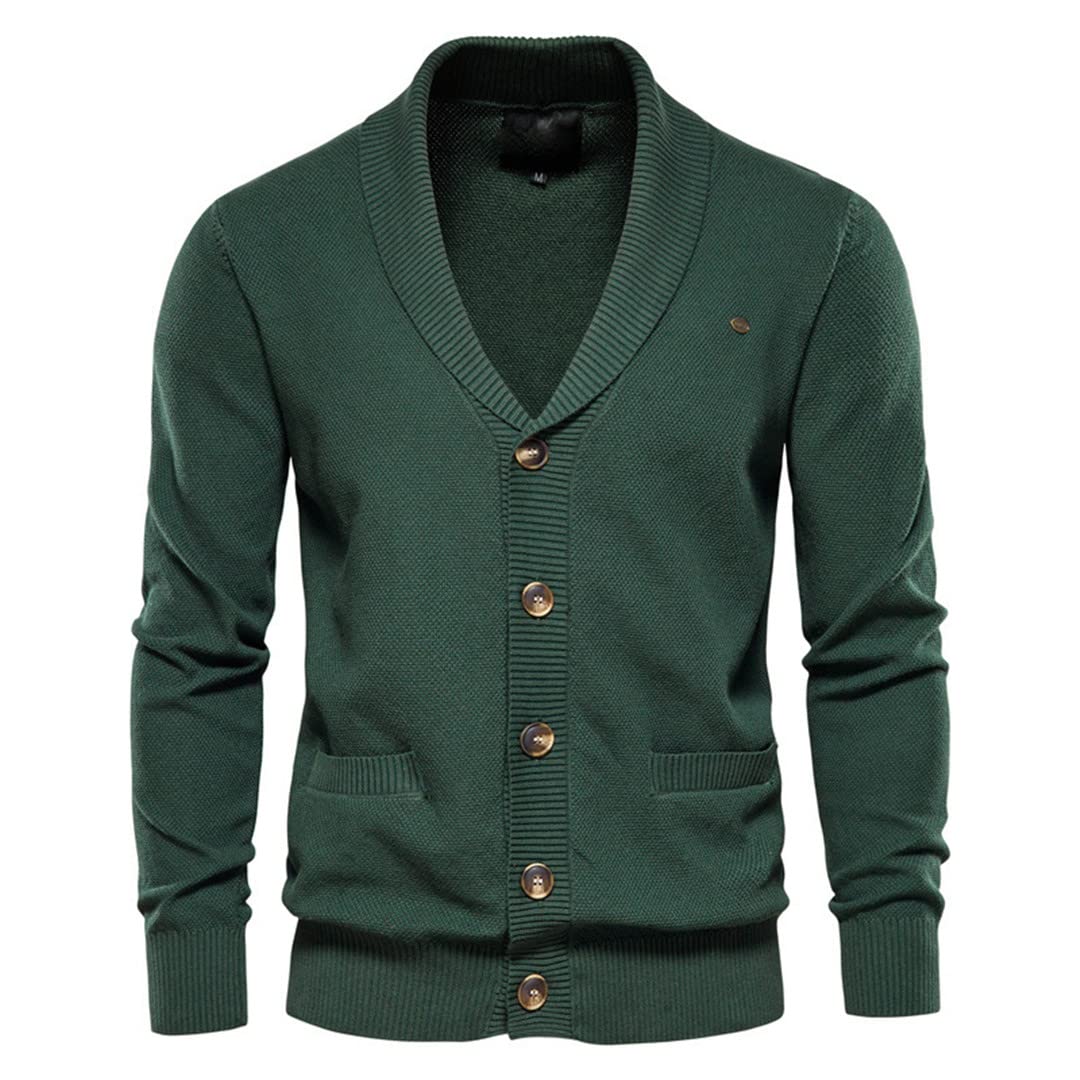 Men's Slim Fit Knitted Cardigan Sweater - Solid Khaki Casual Coat with Lapel for Autumn & Winter | Warm & Stylish Jacket for Office, Date, and Outdoor Activities