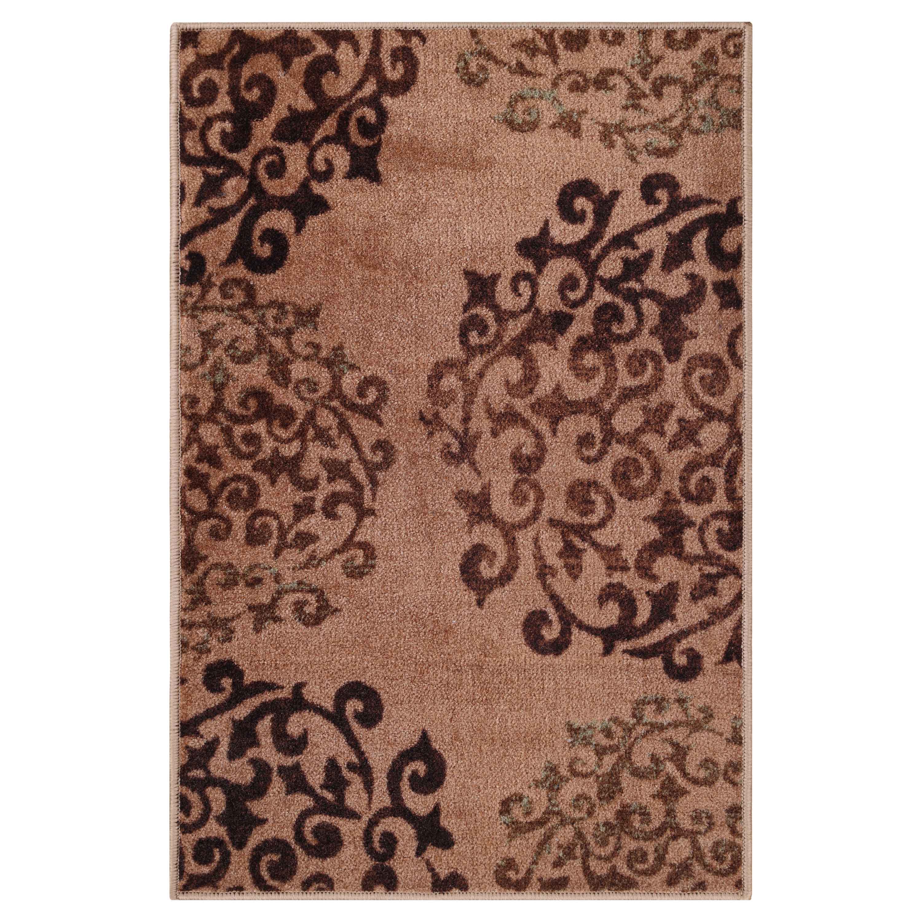 Non-Slip Washable Amber Floral Scroll Indoor Area Rug or Runner - Perfect for Living Room, Bedroom, and Hallway Decor