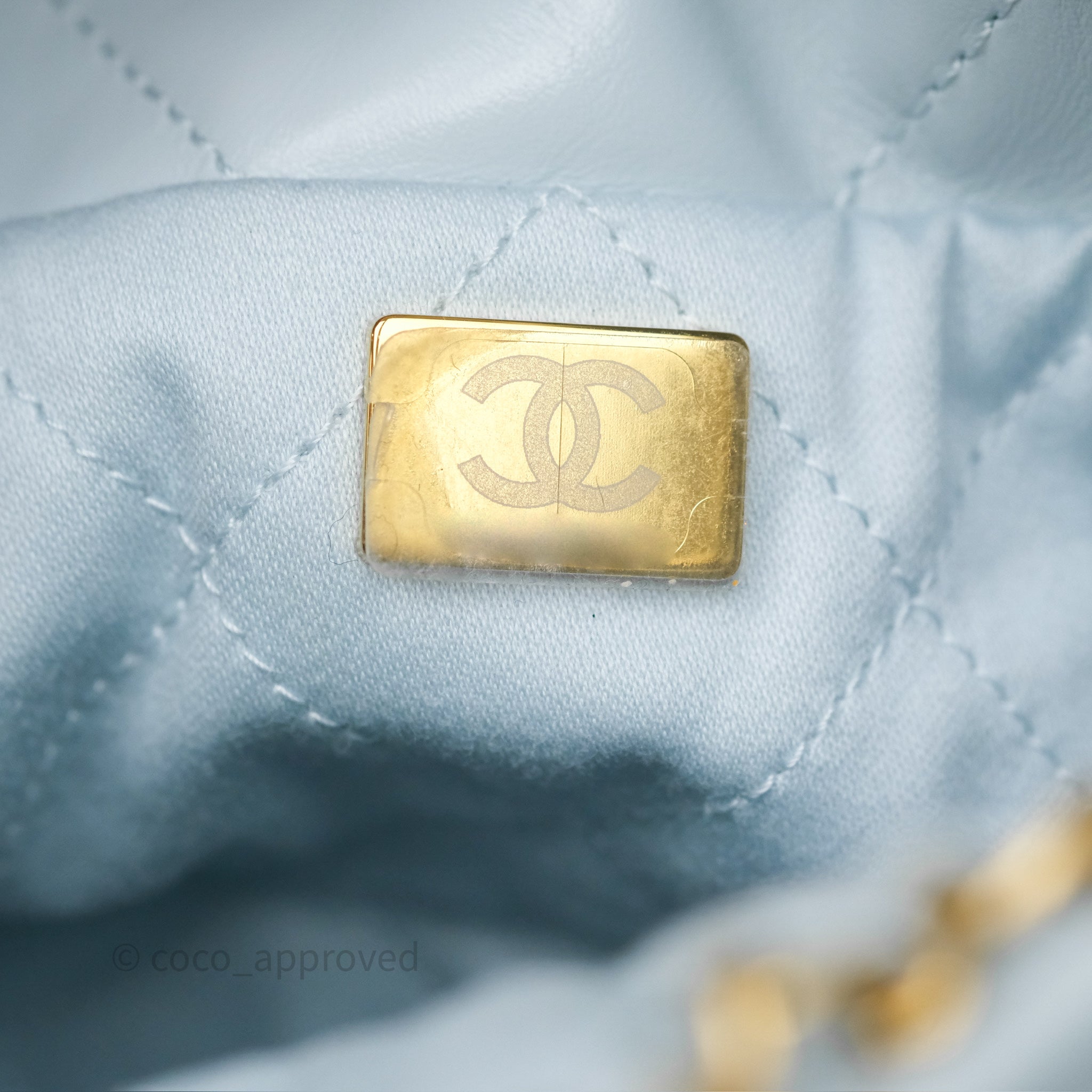 Chanel 22 Mini Bag in Light Blue Shiny Crumpled Calfskin - Luxury Crossbody Purse for Women, Perfect for Date Night & Evening Events
