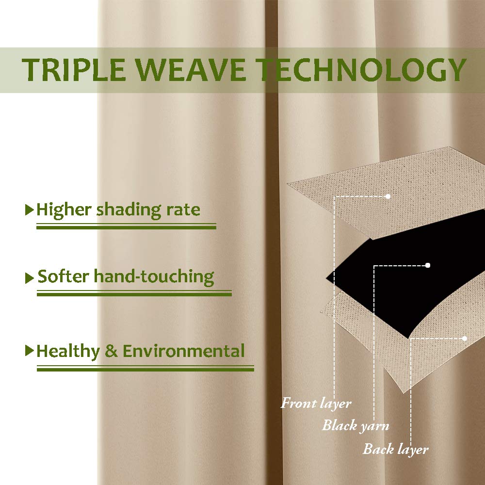 Blackout Double Pinch Pleated Extra Wide Curtains for Living Room & Patio - 72