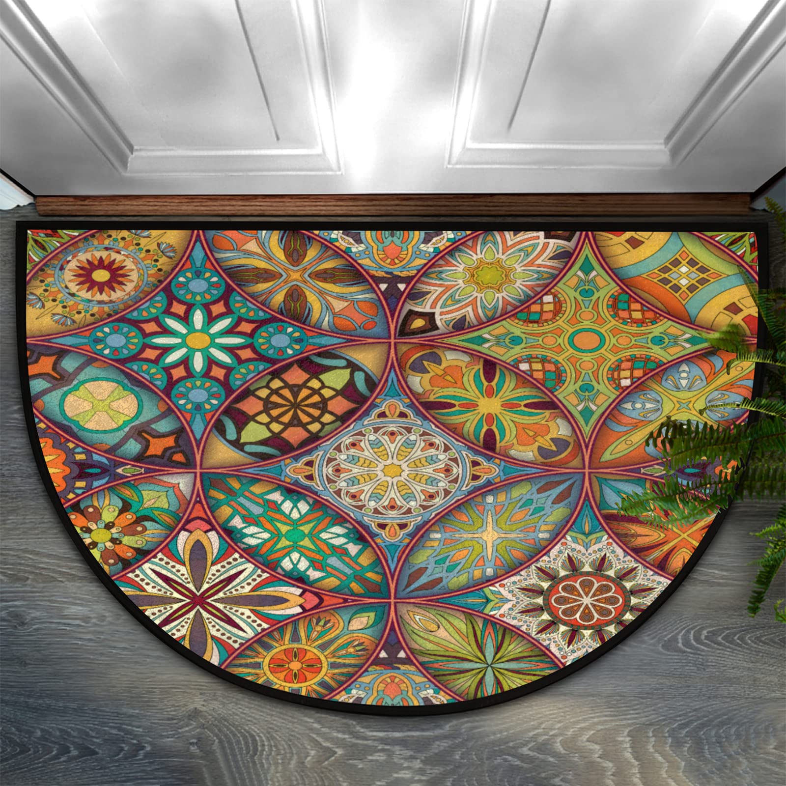 Quatrefoil Half Round Doormat - 36x24 Inch Non-Slip Absorbent Welcome Rug for Indoor/Outdoor Use - Perfect for Front Door, Back Door, Porch & Entryway Decor