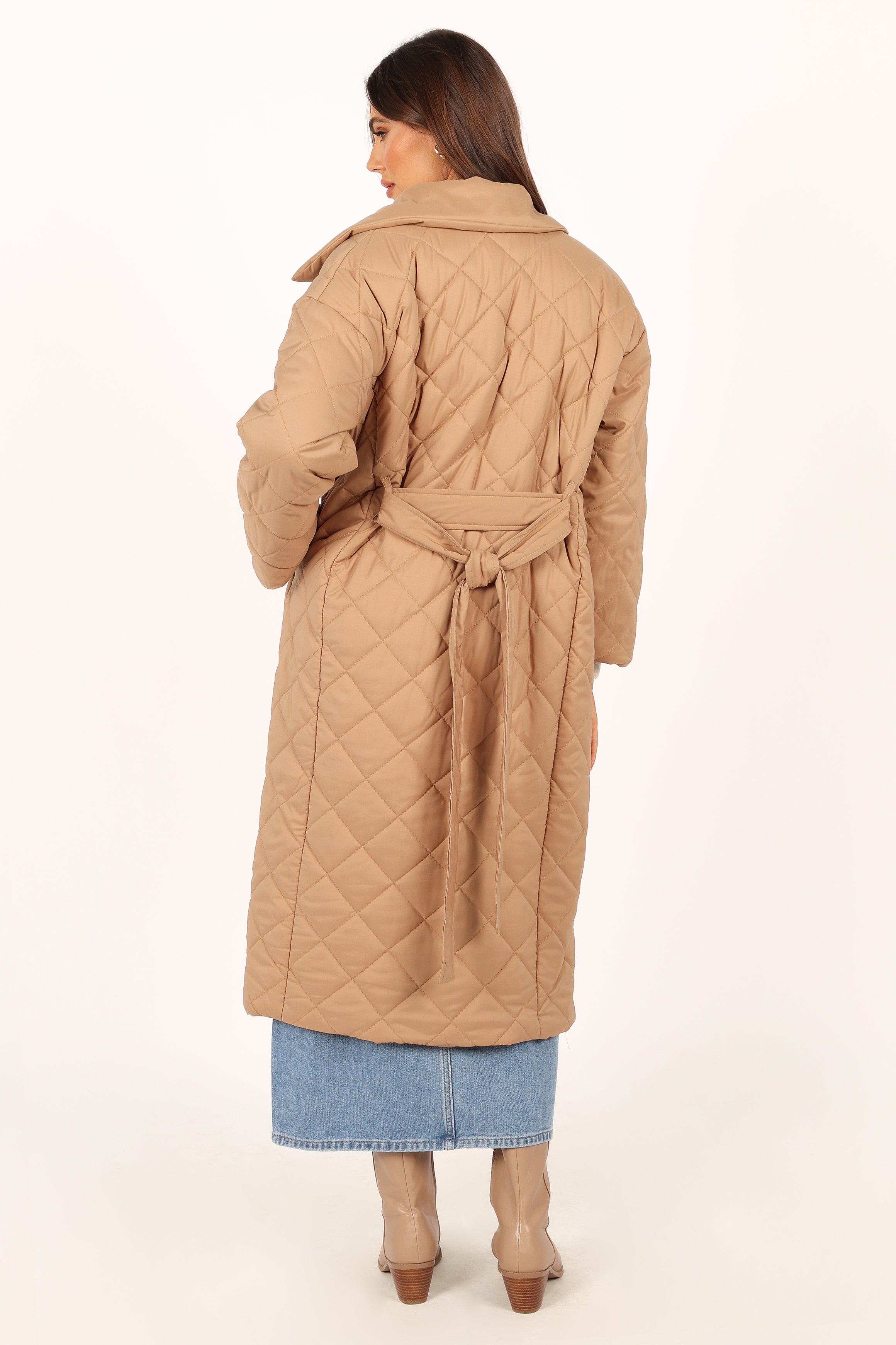 Kallie Quilted Tie Front Coat Women's Lightweight Jacket - Camel Color Outerwear for Fall & Winter | Perfect for Casual Outings, Office Wear and Travel
