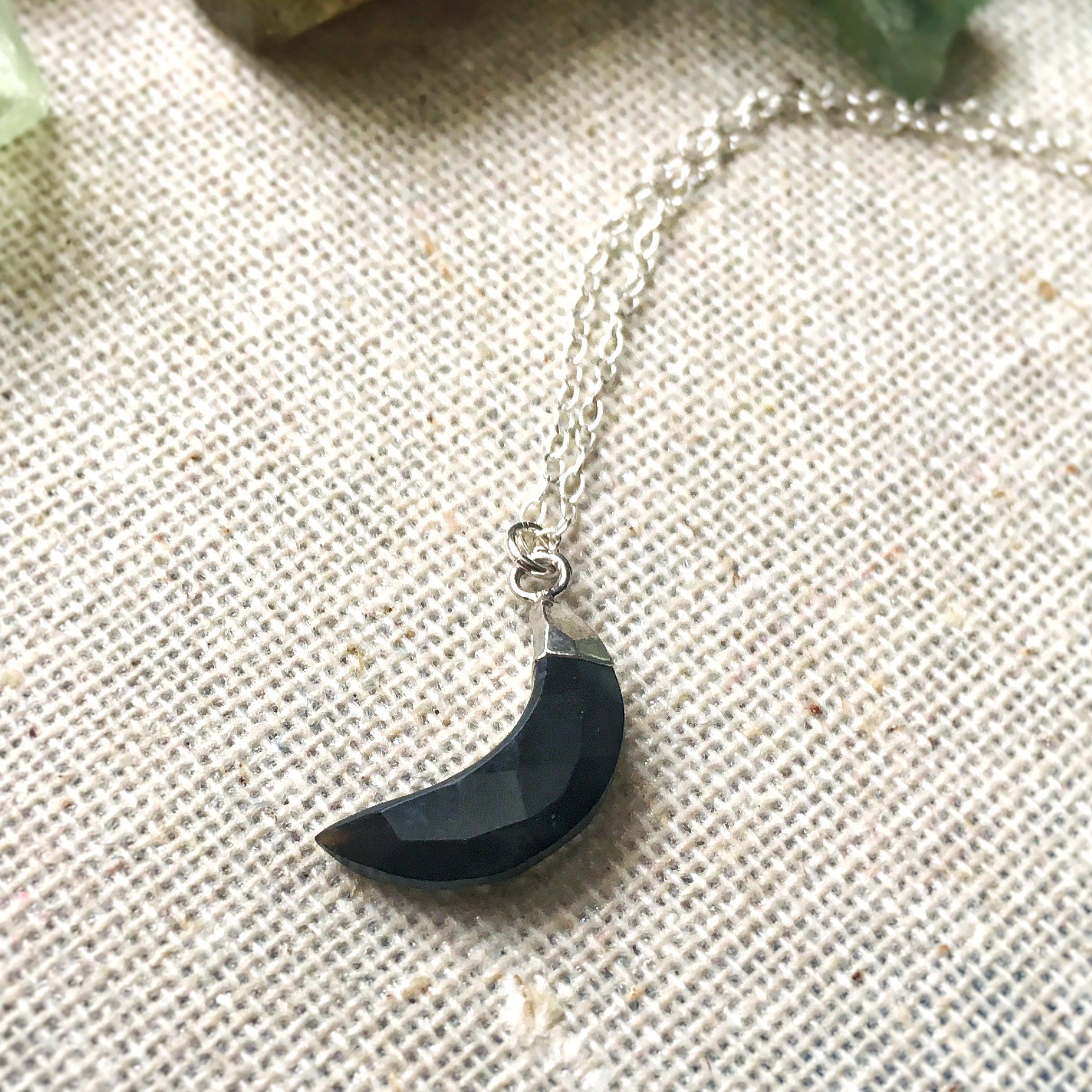 Onyx Crystal Moon Charm Necklace - Elegant Black Gemstone Jewelry for Women | Perfect for Everyday Wear, Meditation & Spiritual Healing