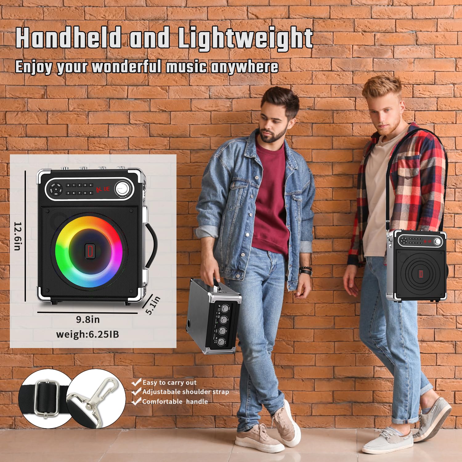 Portable Karaoke Machine with 2 Wireless Microphones - Bluetooth 5.1 Speaker with Bass/Treble Control, PA System, Remote, LED Lights, TF/USB/AUX Input, TWS, FM Radio, Recording for Home Parties, Family Gatherings & Outdoor Events