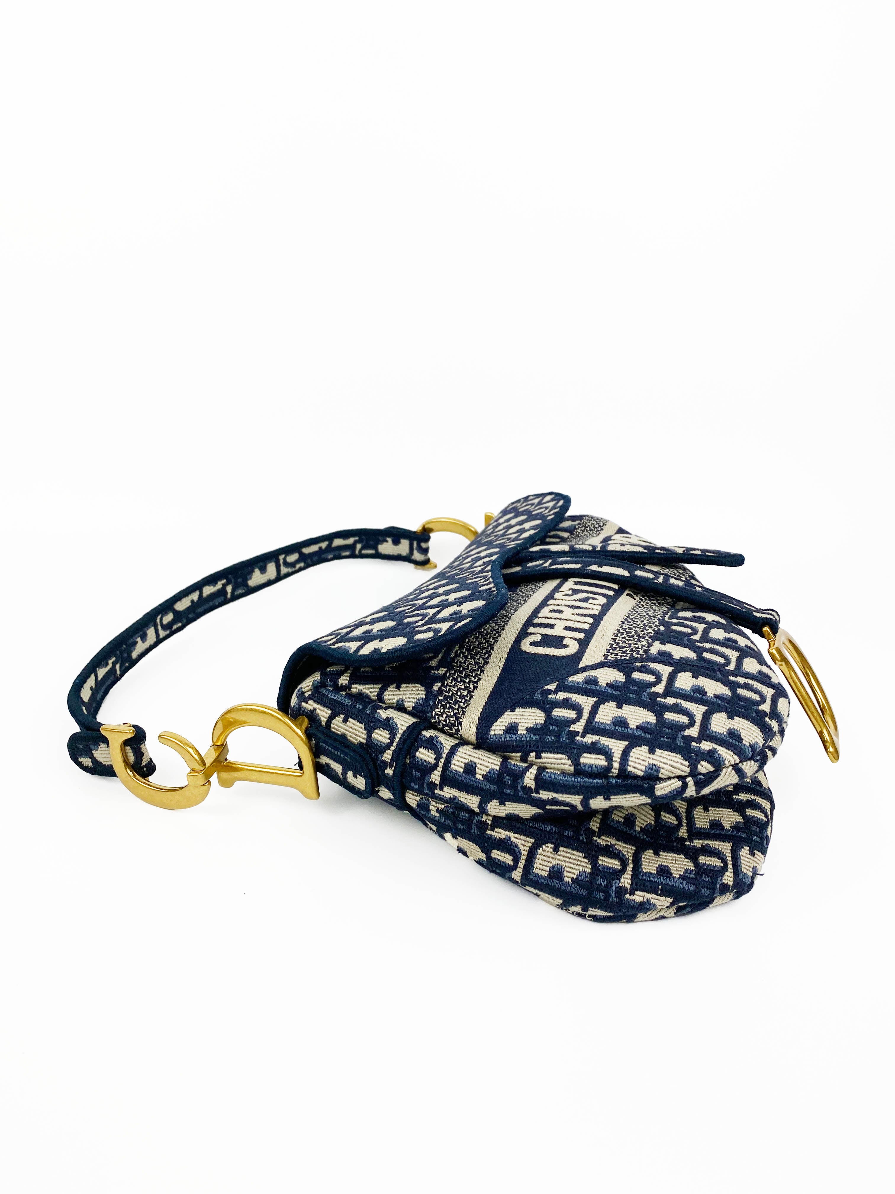 Christian Dior Blue Oblique Saddle Bag - Luxury Designer Crossbody Purse for Women | Perfect for Date Night, Parties & Special Occasions