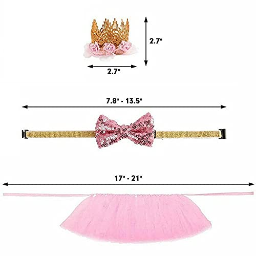 Dog Birthday Crown Hat with Bowknot Collar & Tutu Skirt - Pet Party Costume Outfit for Weddings, Engagements & Holidays | Cute Girl Dog Accessories for Special Occasions & Photo Shoots