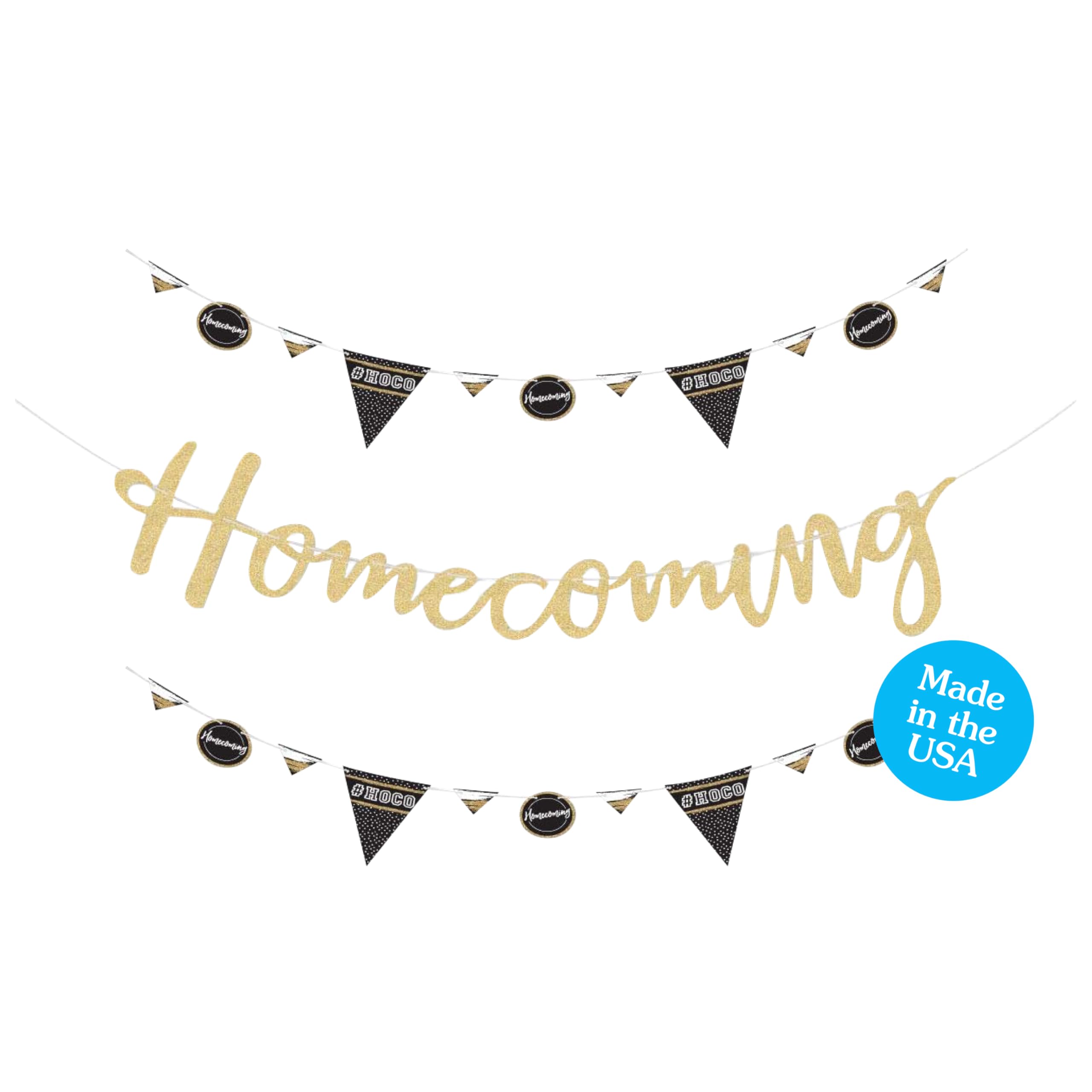 Big Dot of Happiness Homecoming Dance Party Banner - Gold Glitter Cutouts for School Dance Decorations (36 Pieces) - Perfect for Homecoming, Prom, School Dances & Party Backdrops