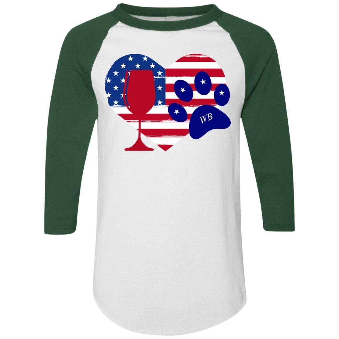 WineyBitches.Co American Wine Paw Heart Colorblock Raglan Jersey - Soft & Stylish Women's Baseball Tee for Casual Wear, Wine Tasting & Pet Lovers