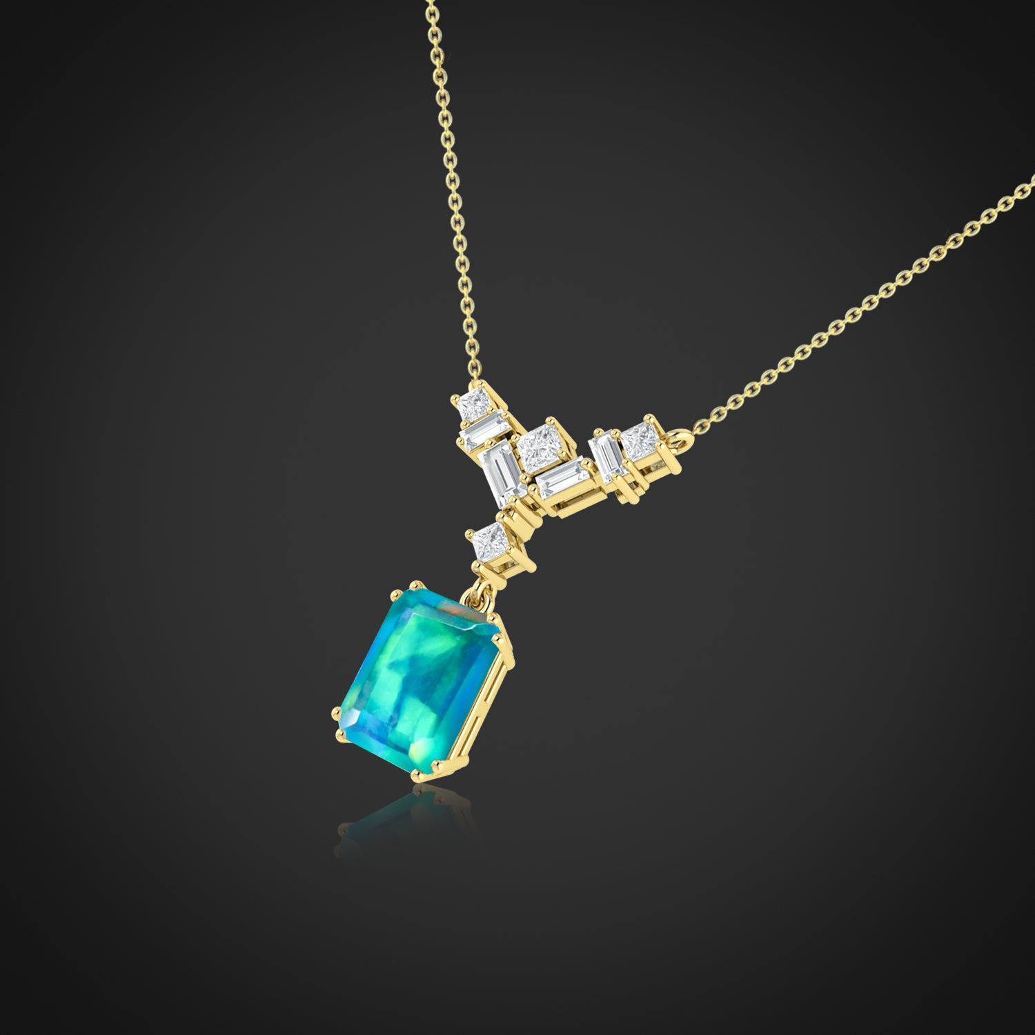Octagon Multi Fire Opal Pendant Necklace for Women - Elegant Handmade Sterling Silver Jewelry Gift for Birthday, Anniversary & Special Occasions