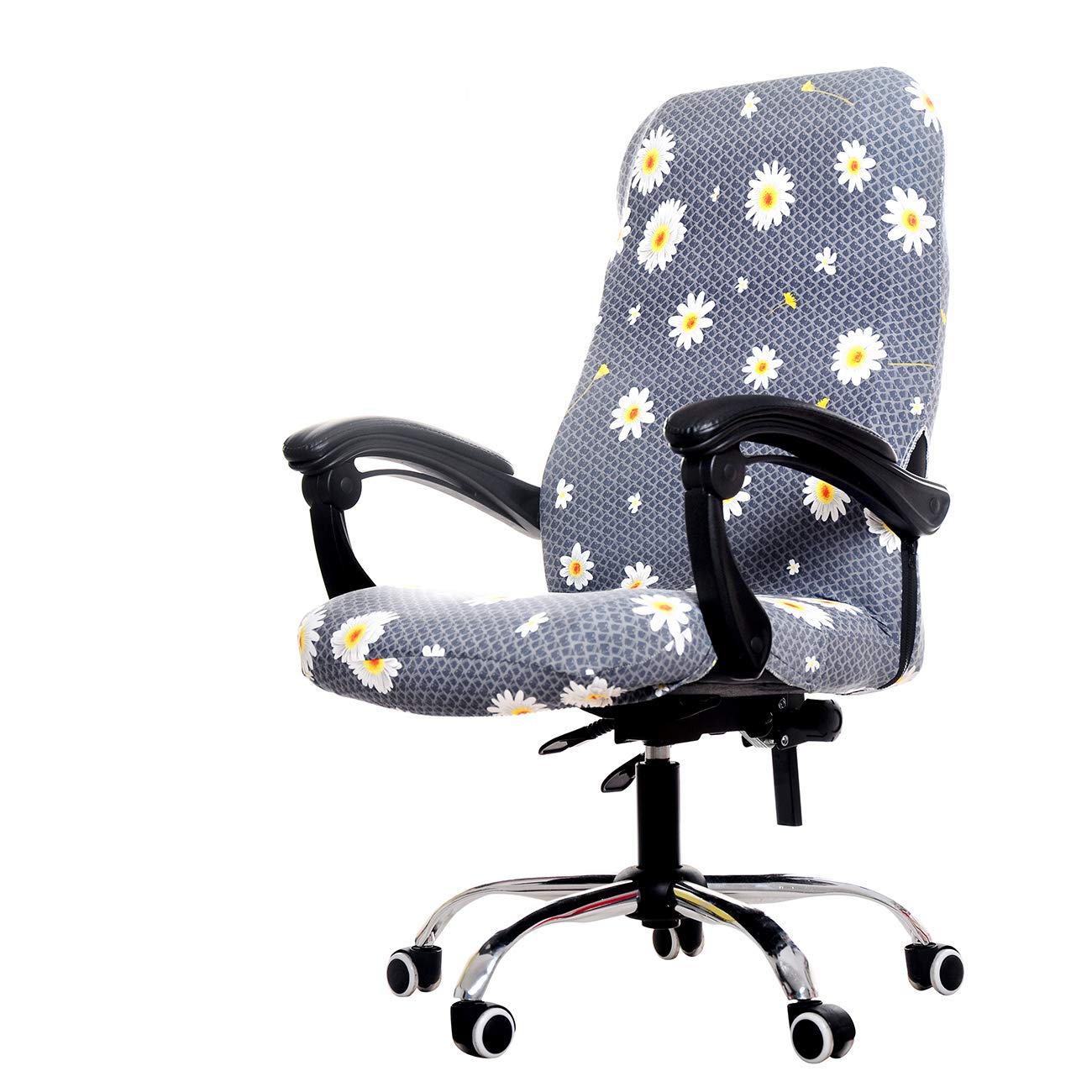 WOMACO Stretchable Office Chair Cover - Universal Computer & Boss Chair Slipcover, Modern Minimalist Design, High Back Support, Yellow Floral Print (Large) - Perfect for Home Office, Conference Rooms & Workspace Decor
