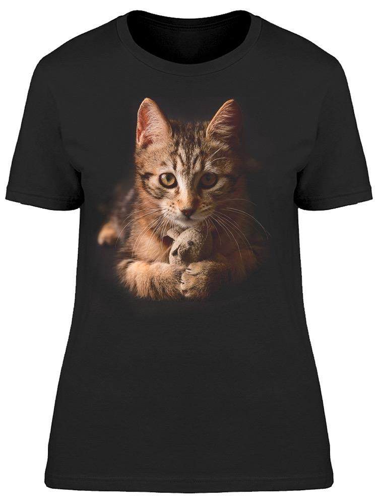 Women's Cat and Mouse Portrait T-Shirt - Funny Graphic Tee for Casual Wear, Gifts, and Cat Lovers