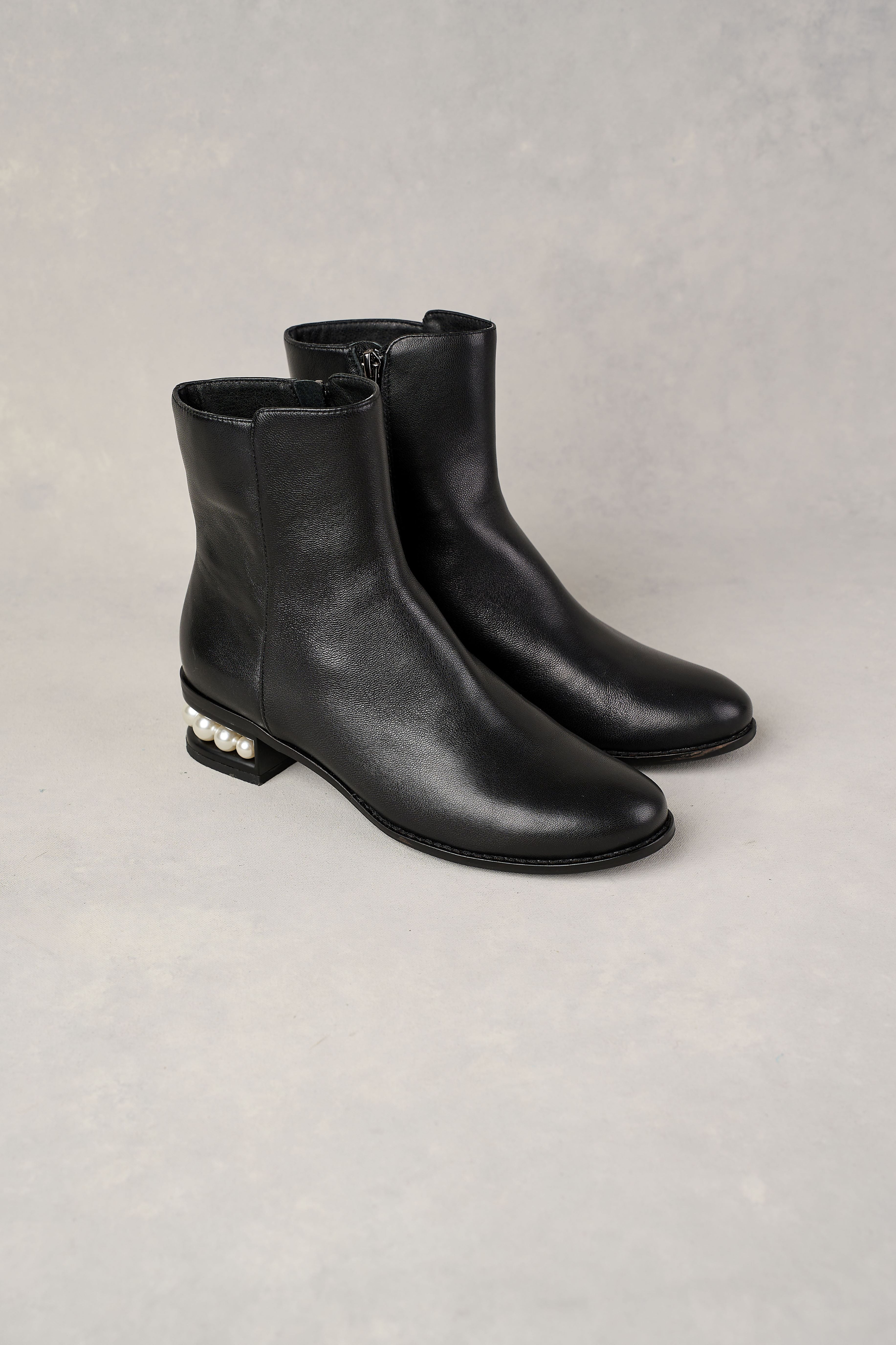 Jolie Pearl Heel Boots for Women - Stylish Black Ankle Boots with Pearl Accents | Perfect for Fall, Winter & Date Night Outfits