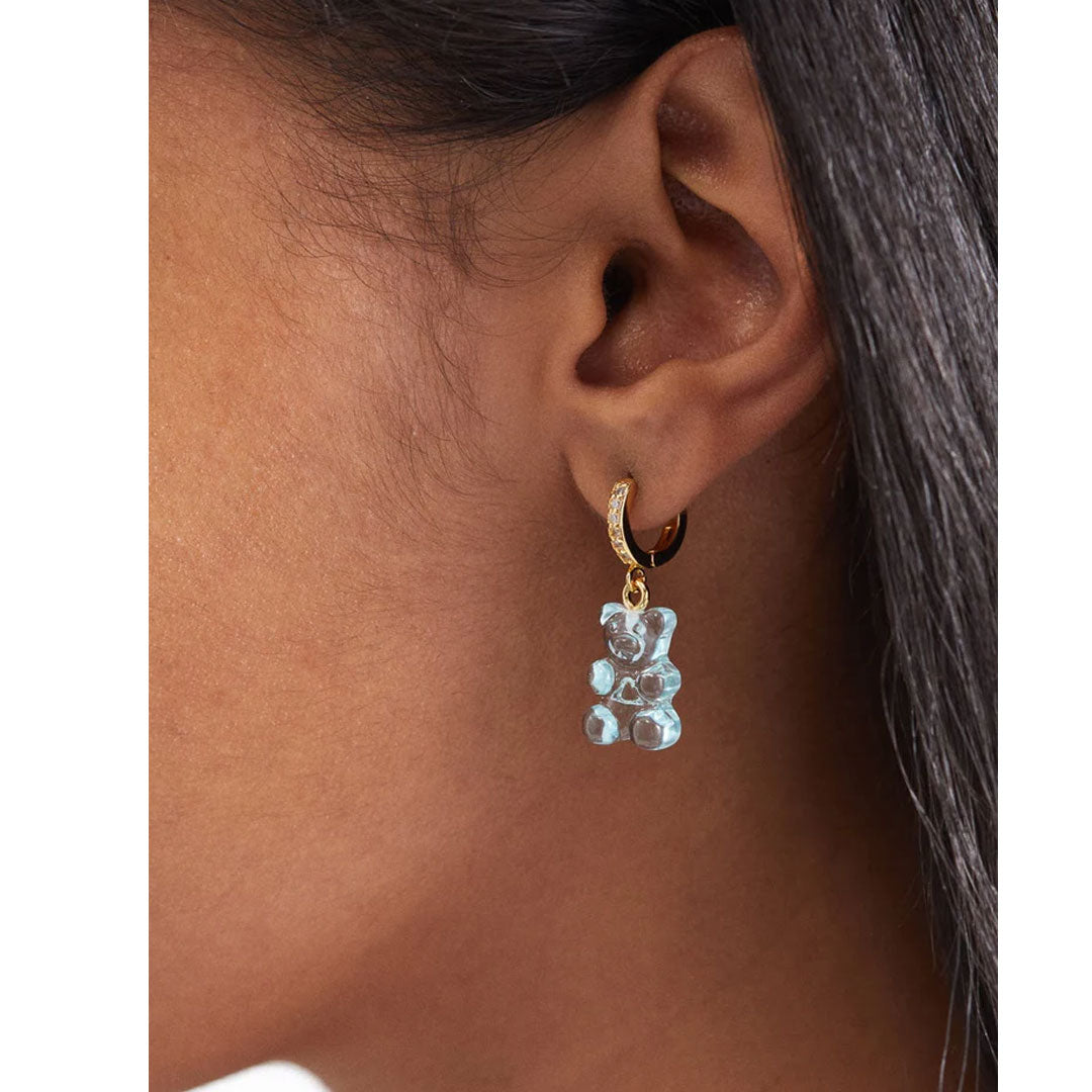 Vintage Bear Hoop Earrings - Translucent Mediterranean Blue Glass Dangle Earrings for Women | Perfect for Boho, Hippie, and Retro Fashion Styles