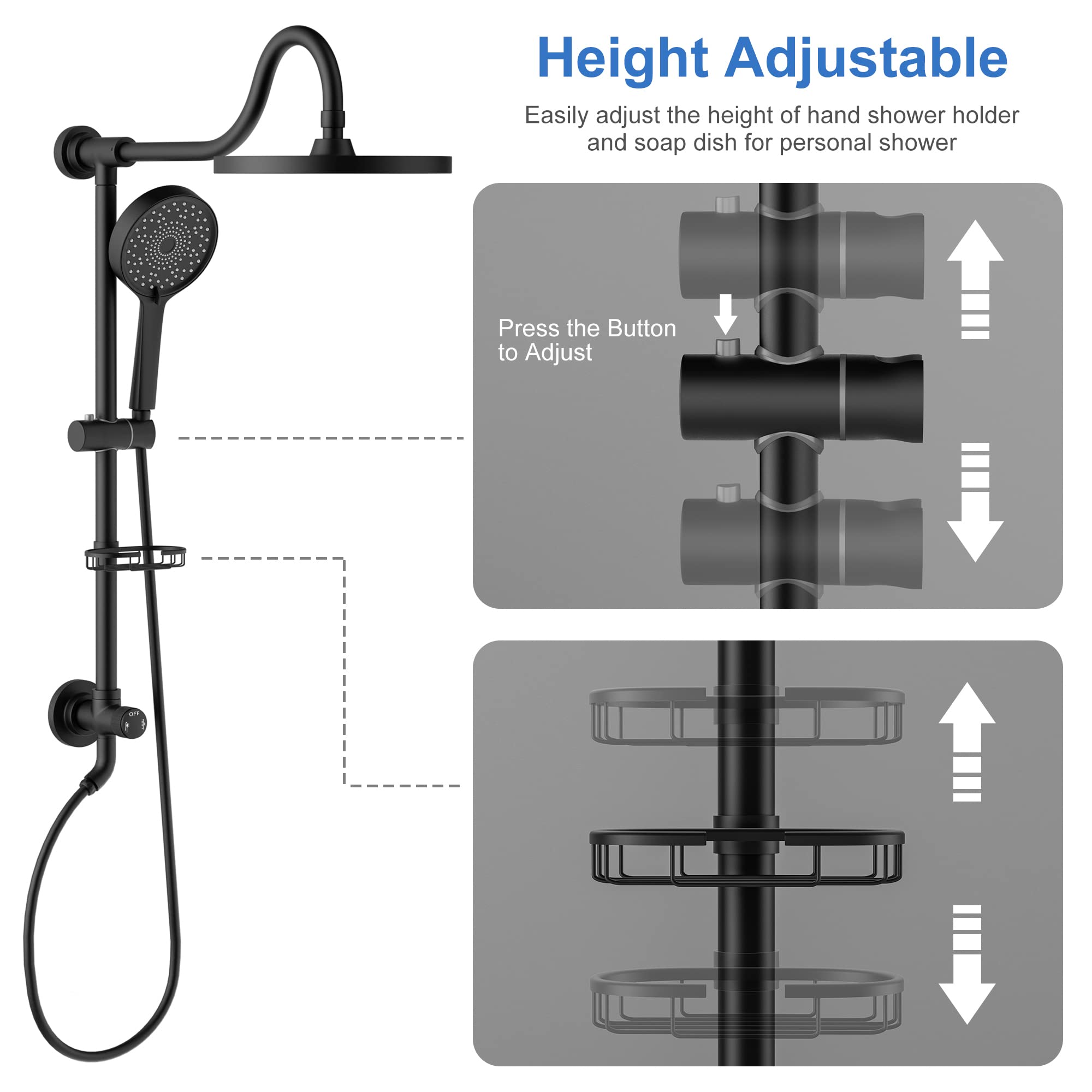 Tearel 9 Inch Rainfall Shower Head and Handheld Shower Combo with Adjustable Slide Bar - Matte Black Finish for Luxurious Spa-Like Bathroom Experience