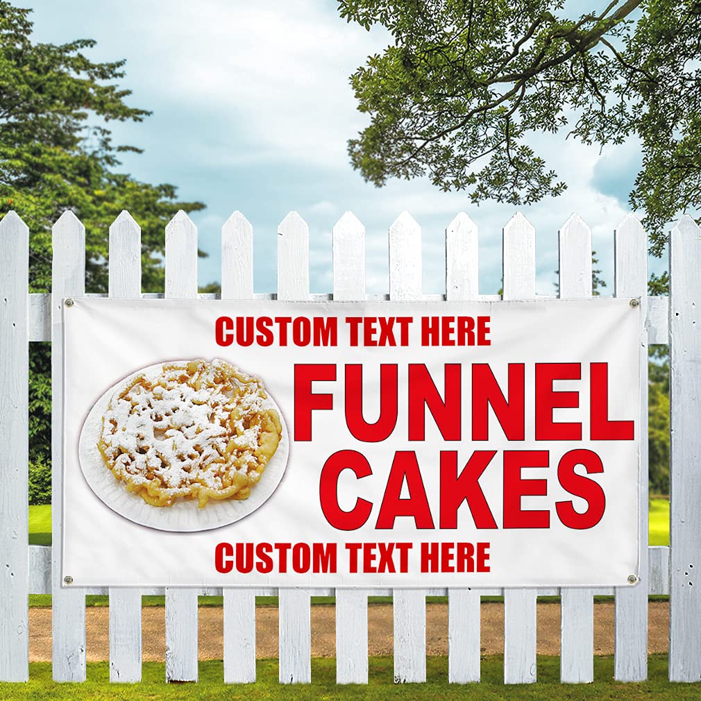 Custom Vinyl Banner - Weatherproof Outdoor Sign for Food Trucks, Restaurants & Bakeries (60x144 Inches) | Personalized Text with 10 Grommets | Perfect for Funnel Cakes, Red Food Bars & Industrial Yard Signs