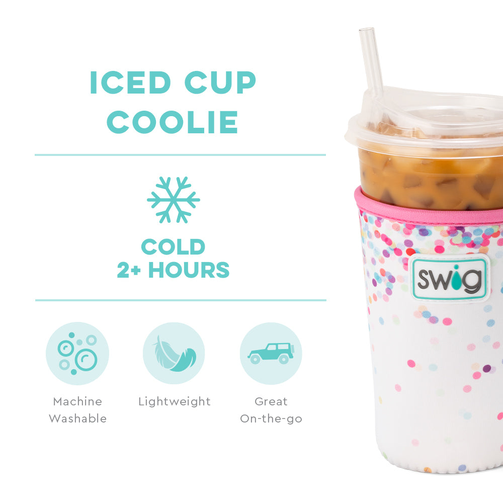 Colorful Confetti Medium Iced Cup Coolie - Insulated Sleeve for 16-20oz Tumblers, Perfect for Summer Drinks, Iced Coffee & Smoothies - Party, Beach & Outdoor Use