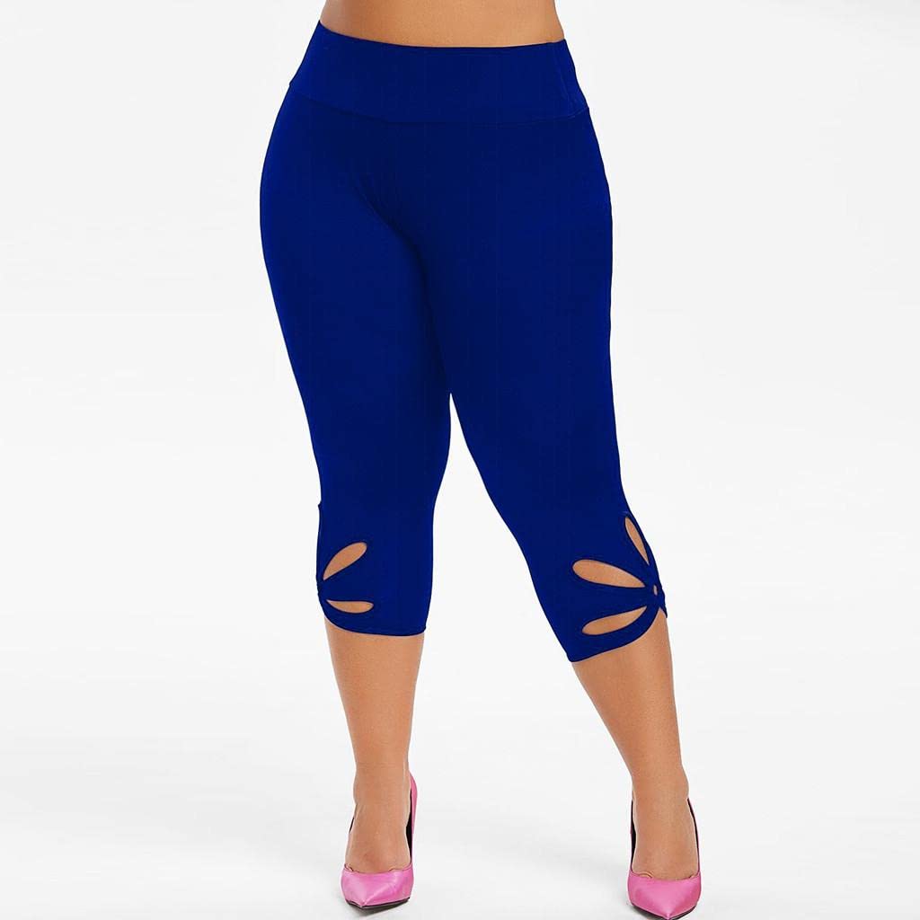 **Plus Size Bermuda Shorts for Women - High Waisted Yoga Capris with Stretch & Hollow Out Design - Workout Leggings & Compression Pants for Gym, Running & Casual Wear**