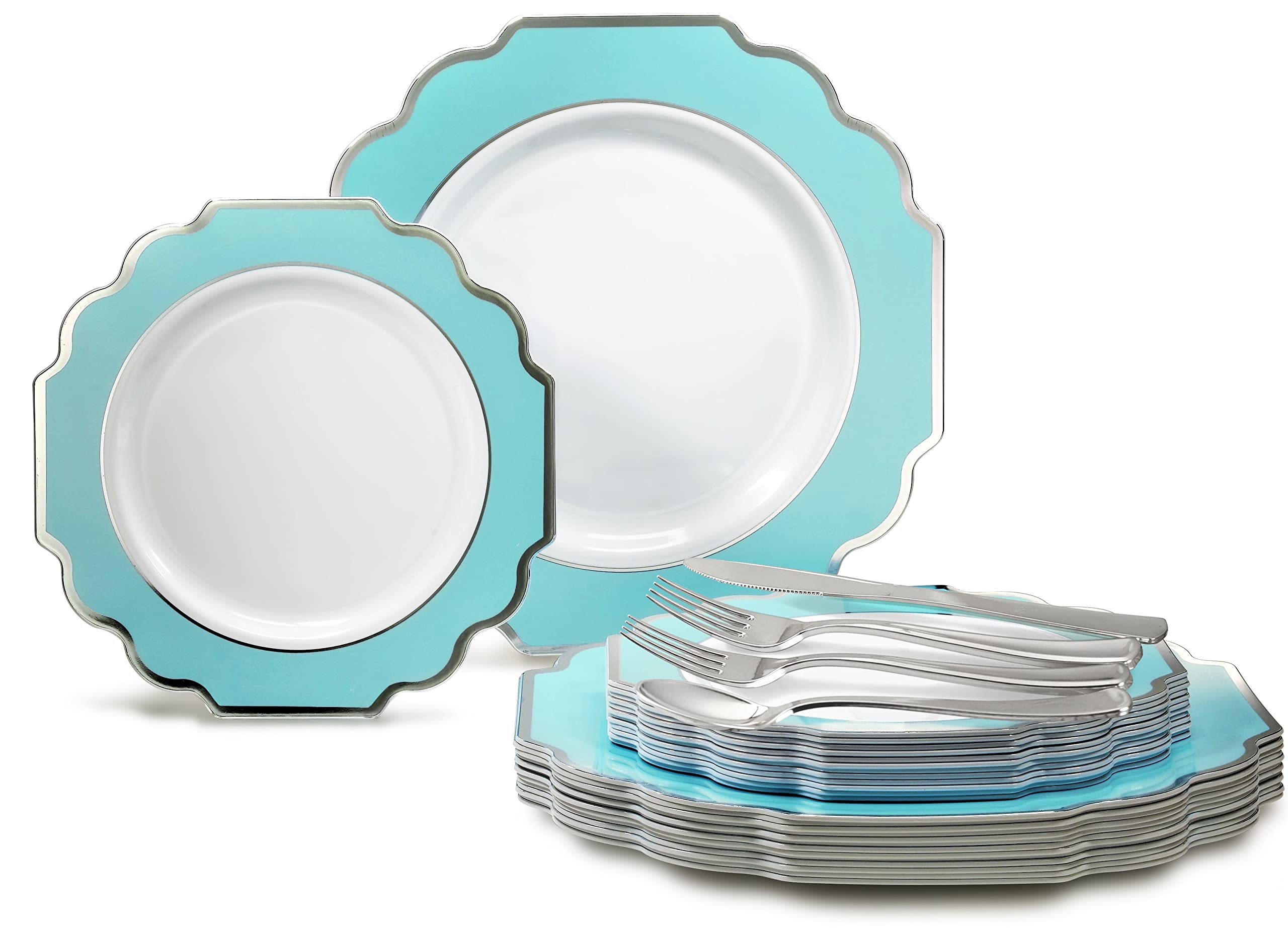 720-Piece Wedding Disposable Plastic Plate & Silverware Set (120 Guests) - 10.5