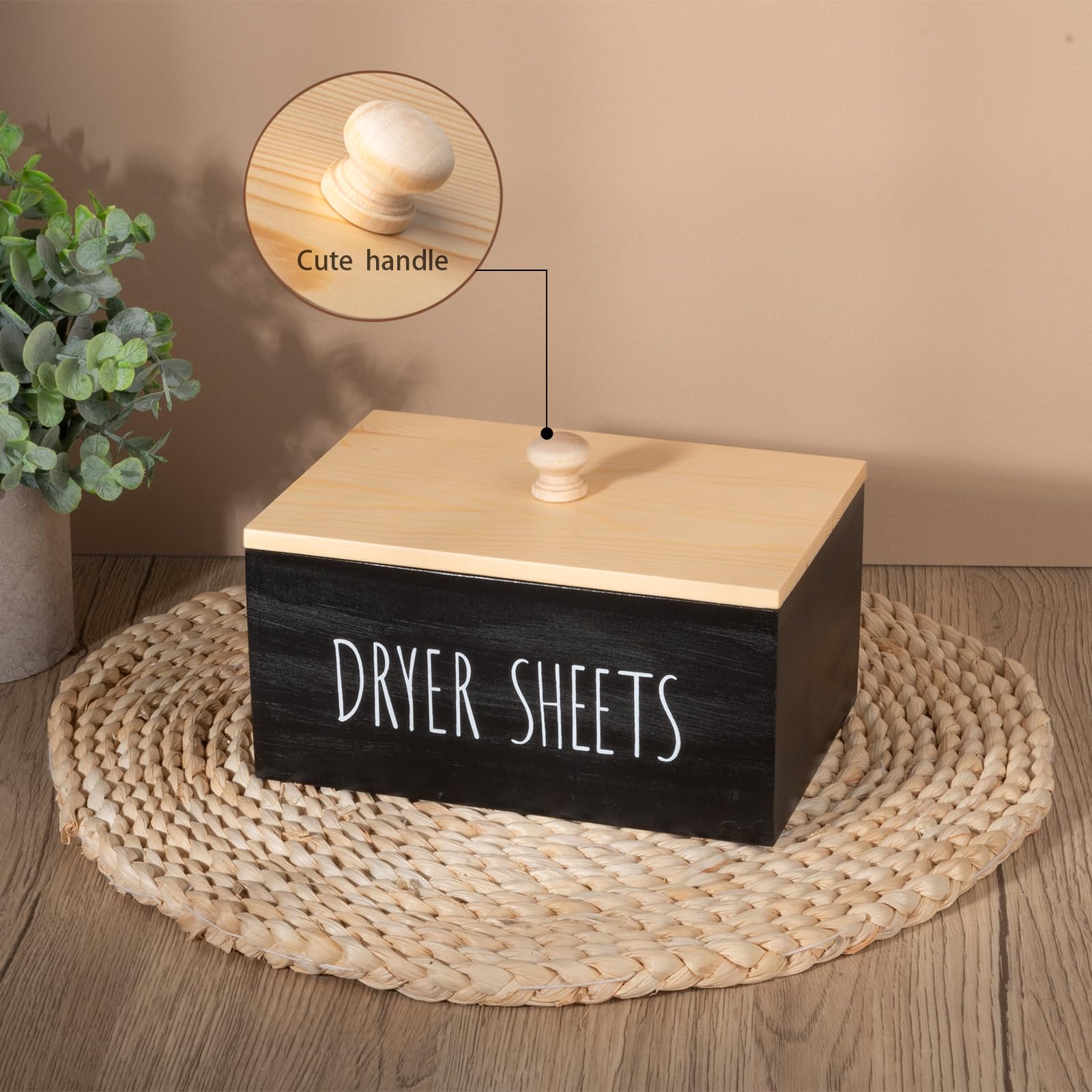 Zoocatia Wooden Laundry Room Organizer - Detergent Dispenser & Dryer Sheet Holder with Lid for Dryer Balls, Pods, and Supplies | Black Storage Box for Closet, Laundry Area, and Home Organization