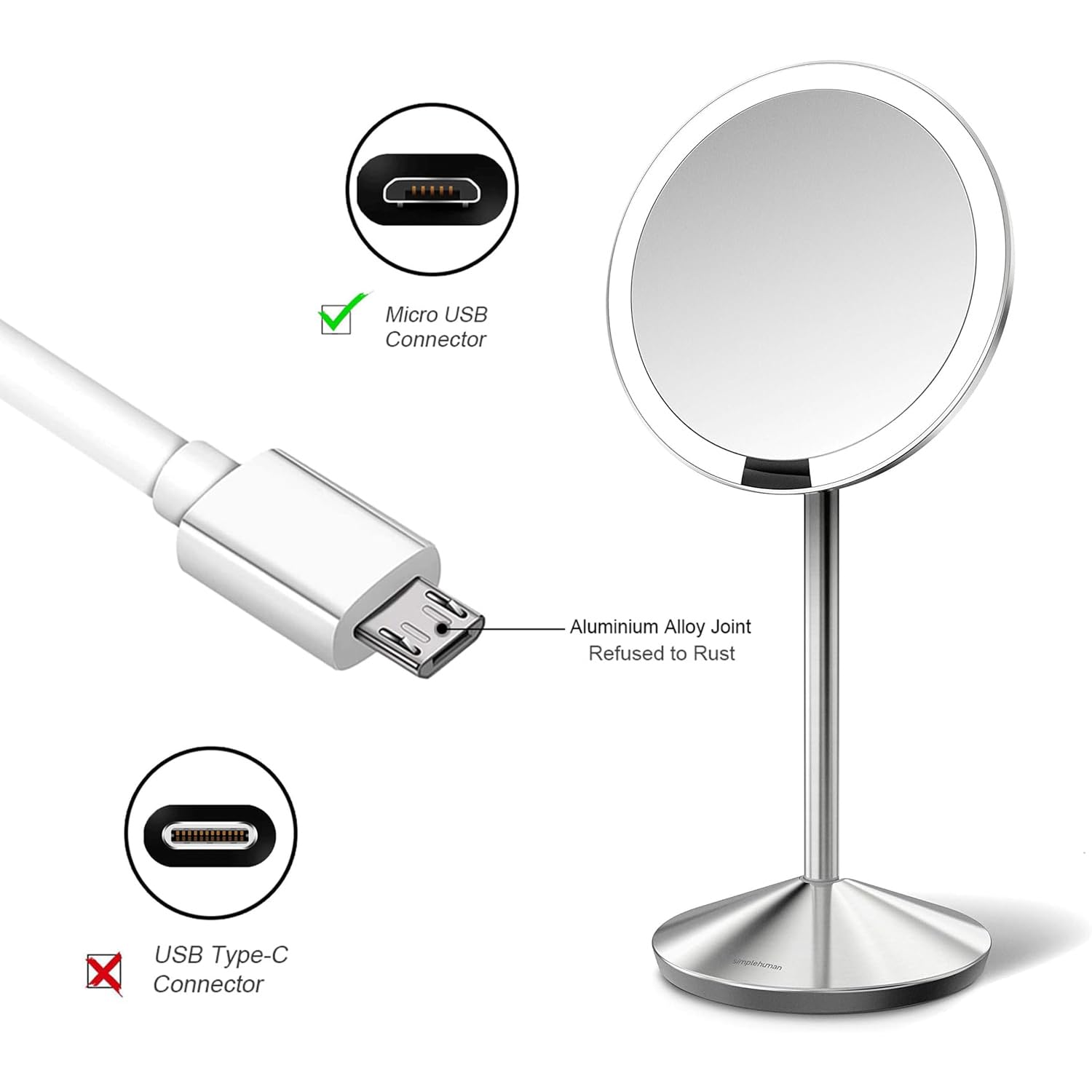 Fast Charging USB Cable 6.6ft for Simplehuman Round Lighted Makeup Mirror (5