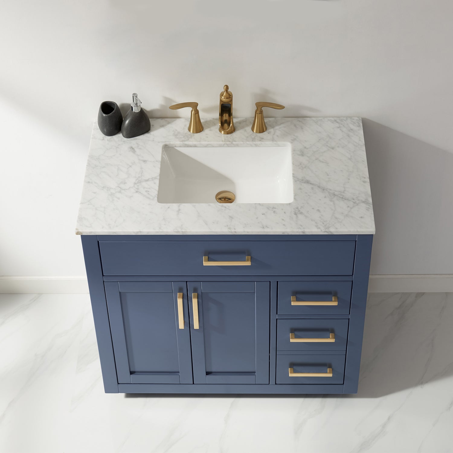 Ivy 36 Inch Single Bathroom Vanity Set with Carrara White Marble Countertop - Modern Sink Cabinet for Small Bathrooms, Powder Rooms & Guest Baths
