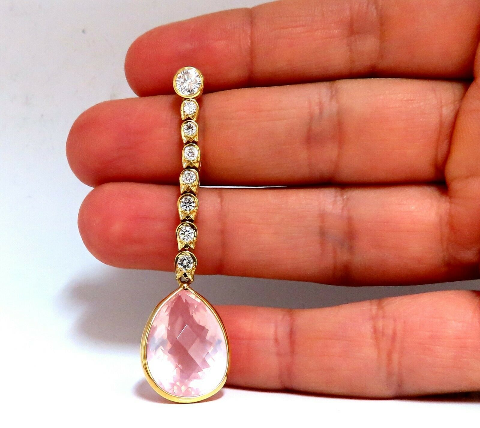 36.34ct Natural Rose Quartz Diamond Dangle Earrings 14K Gold - Elegant Pink Gemstone Jewelry for Women, Perfect for Weddings, Parties & Special Occasions