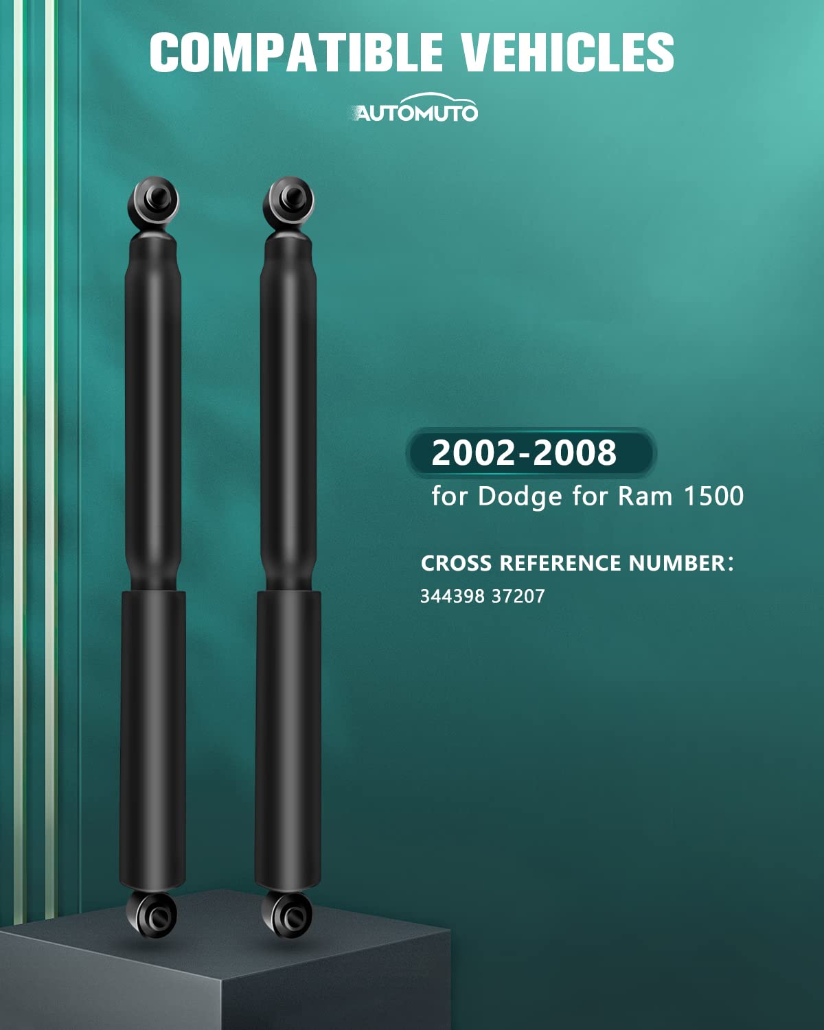 2x AUTOMUTO Shock Absorbers - Rear Struts Replacement for 2002-2008 Dodge Ram 1500 (Fits Models with 344398 Auto Shocks) | Durable Suspension Upgrade for Smooth Off-Road & Towing Performance