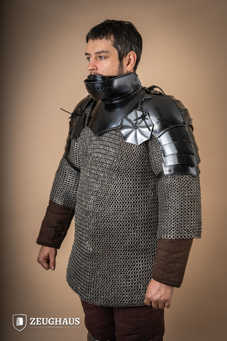 15th Century Medieval Pauldrons with Besagew - 1.6mm Burnished Steel Shoulder Armor for LARP, Cosplay & Historical Reenactment