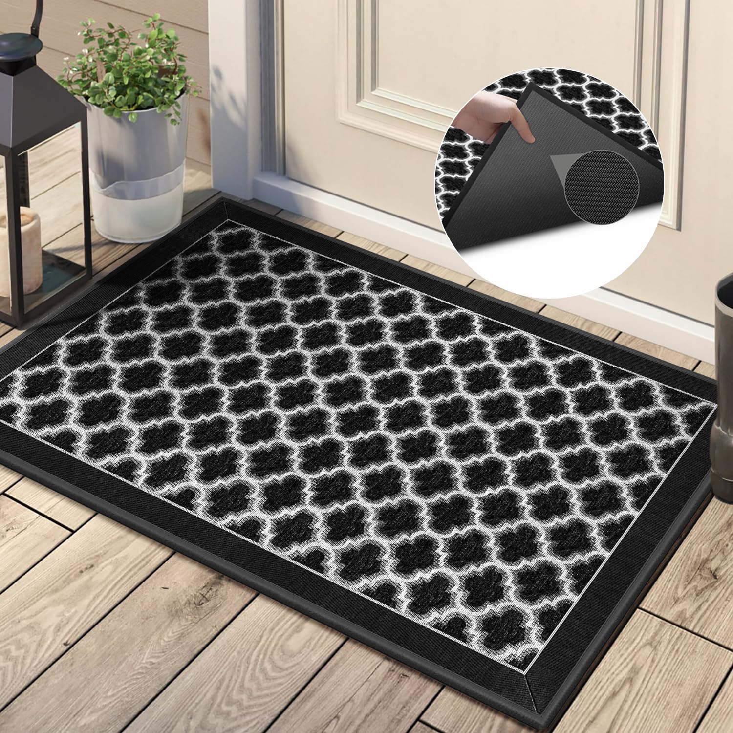 GOYLSER Non-Slip Checkered Doormat 26x36 Inch - Indoor/Outdoor Entryway Rug for Front Door, Farmhouse Style Black Lantern Pattern - Perfect for Home, Apartment, Office & High Traffic Areas