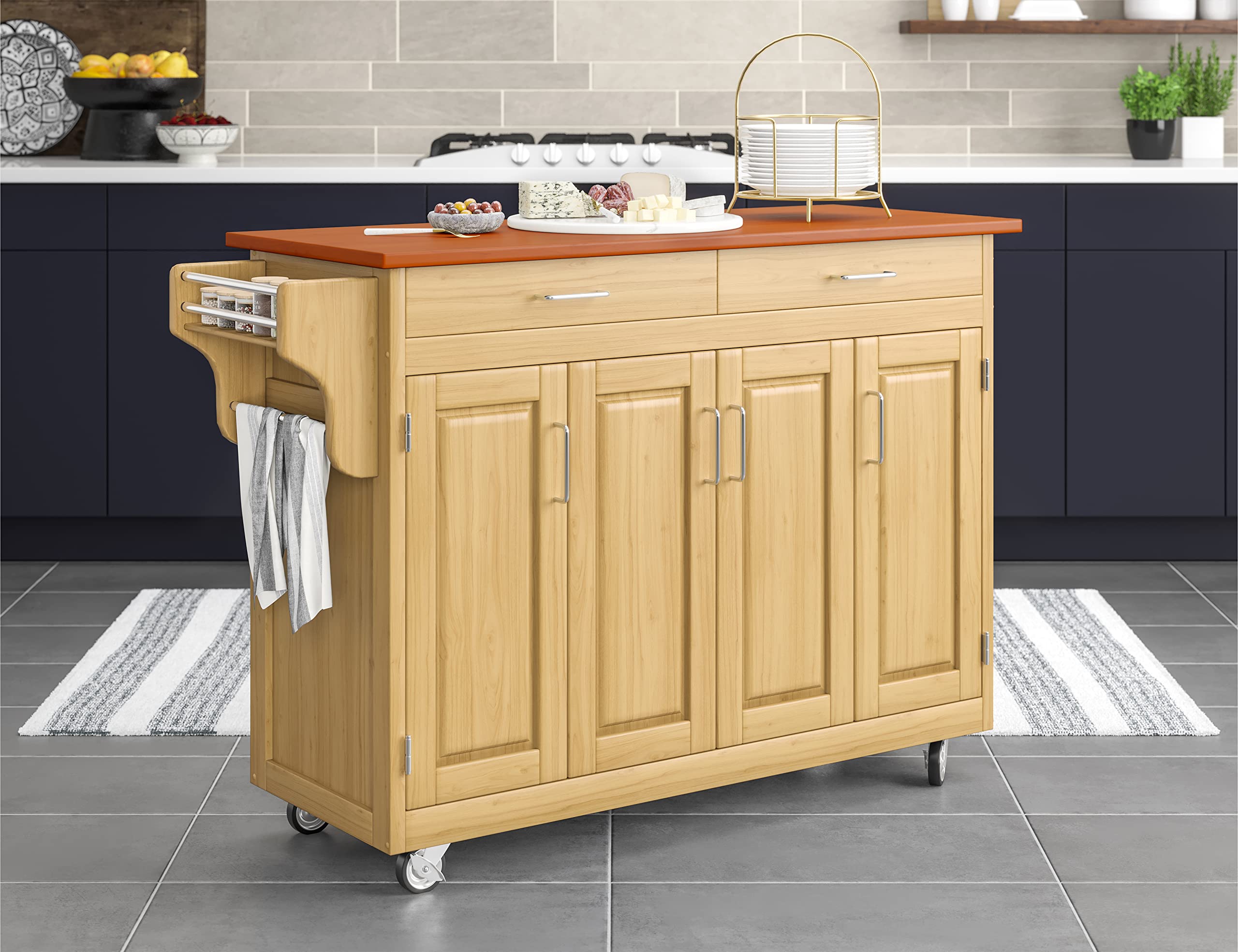 Homestyles Oak Kitchen Cart with Wheels - Natural Wood Rolling Island for Small Spaces - Perfect for Storage, Prep Work, and Serving in Apartments & Compact Kitchens