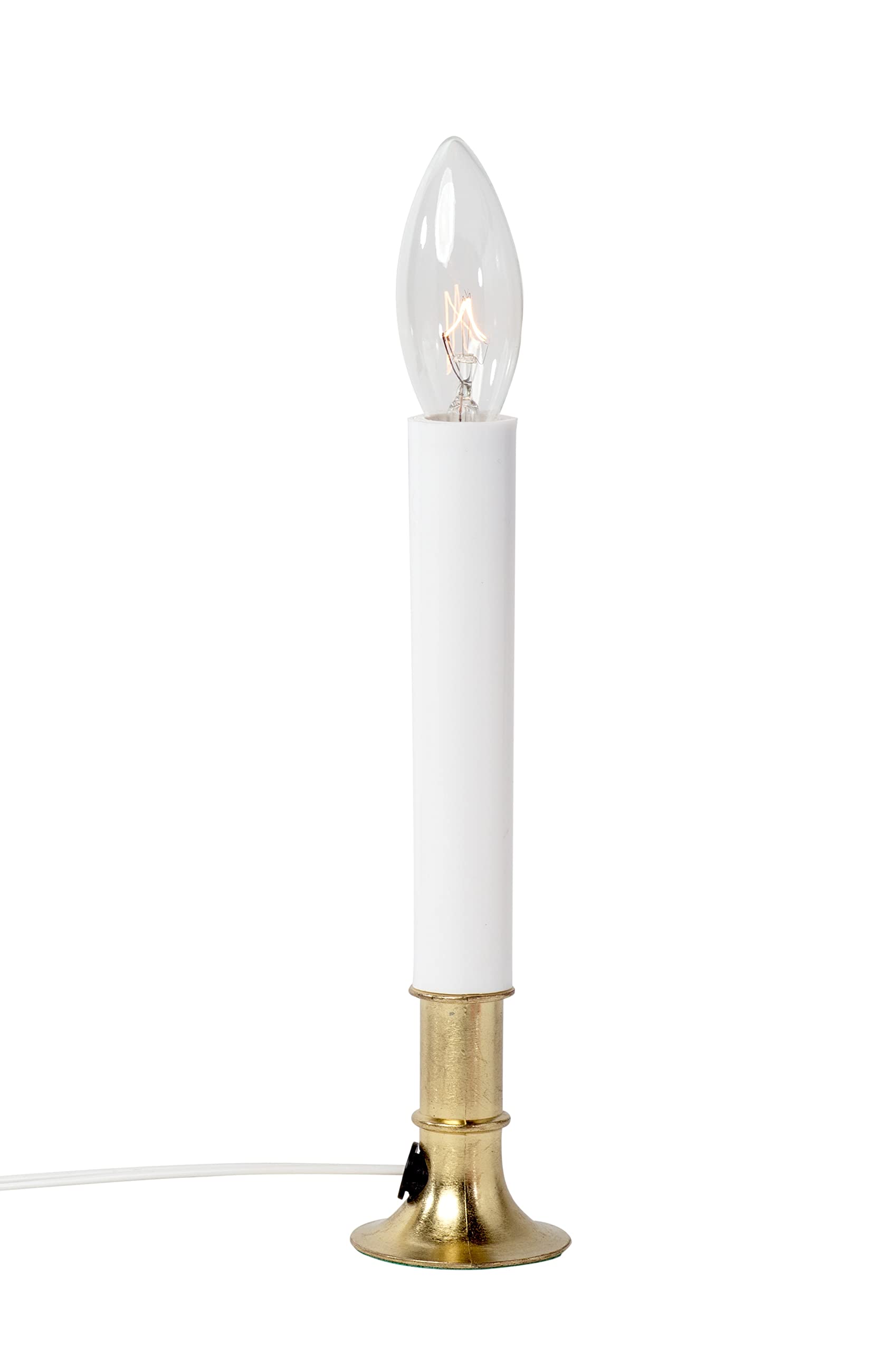 Creative Hobbies® Electric Window Candle Lamp - Brass Plated Base with On/Off Switch & Included Light Bulb - Ready to Use Holiday Decor for Christmas, Winter & Home Decoration