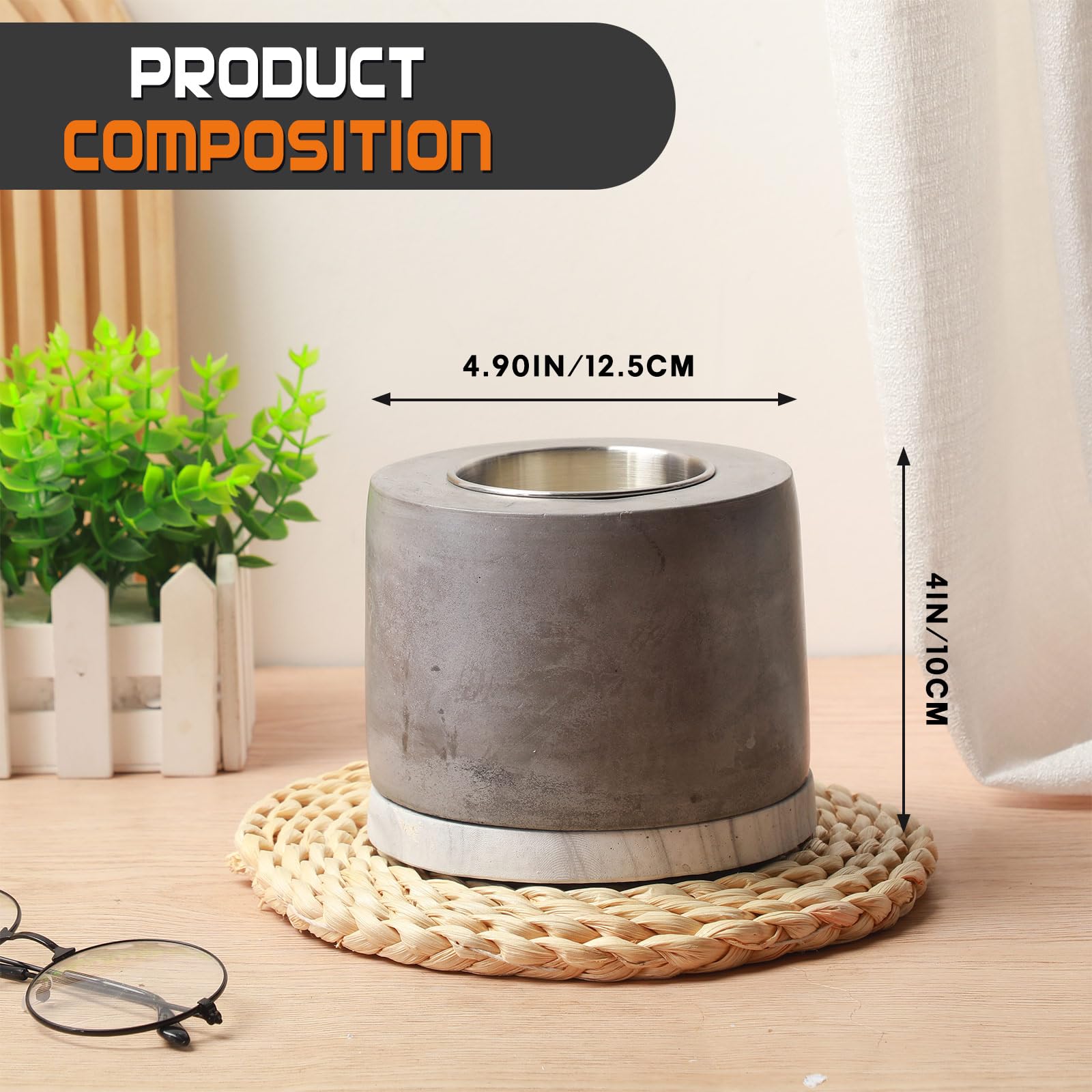3 Pack Concrete Tabletop Fire Pit Bowl - Indoor/Outdoor Ethanol Fireplace for Patio, Balcony, Deck with Extinguisher Cover & Felt Cushion - Perfect for Smores Making, Ambiance, and Outdoor Gatherings
